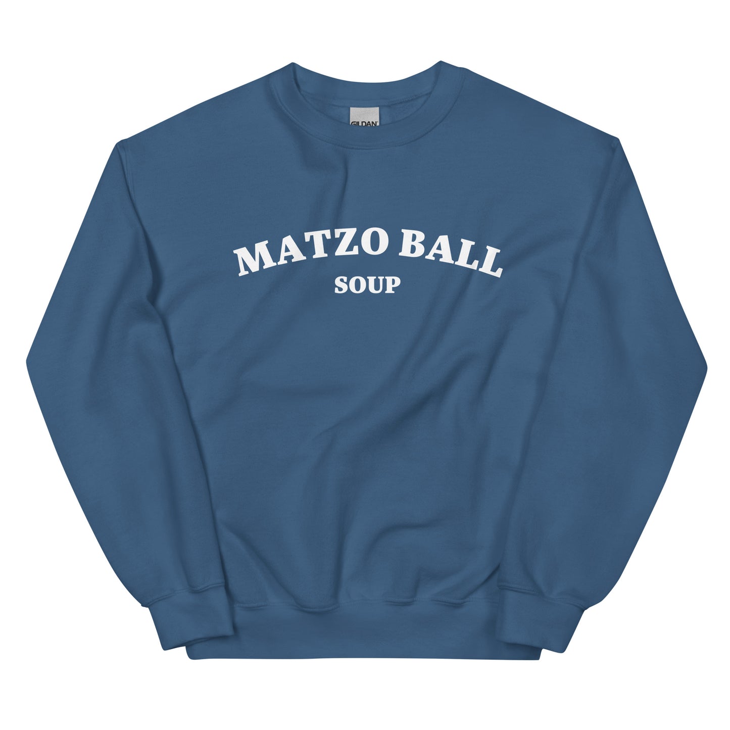 Indigo blue matzo ball soup sweatshirt - A matzo ball soup sweatshirt for Jewish foodies and matzo ball soup lovers. This classic crew neck sweatshirt is designed for matzo ball enthusiasts. It's a funny Jewish food sweatshirt that stands out. A perfect funny gift for your favorite Jewish friend or a quirky sweatshirt for everyday matzo ball eaters.