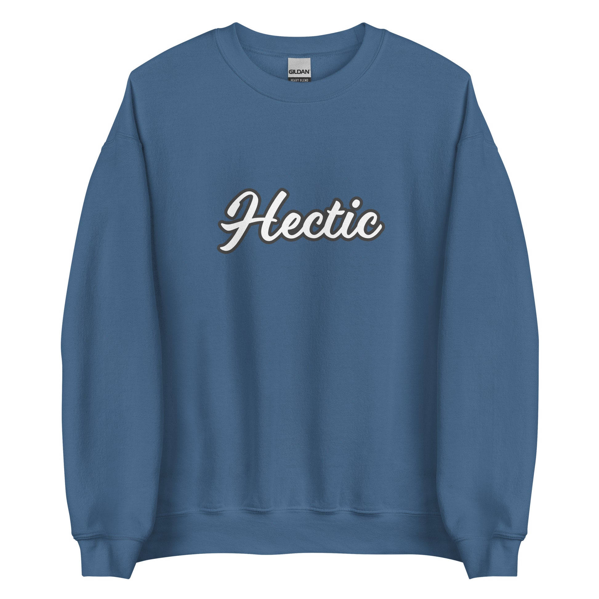 Indigo blue hectic sweatshirt from Nina's Funky Shop by ninanush - Hectic ✨ This hectic sweatshirt is a classic crew neck sweatshirt that's soft and comfortable. Perfect for cozy nights, unique streetwear or a funny gift for a chaotic friend, this funny sweatshirt is a must-have. Stay weird and live your best life in this hectic sweatshirt, designed by Nina and made just for you.