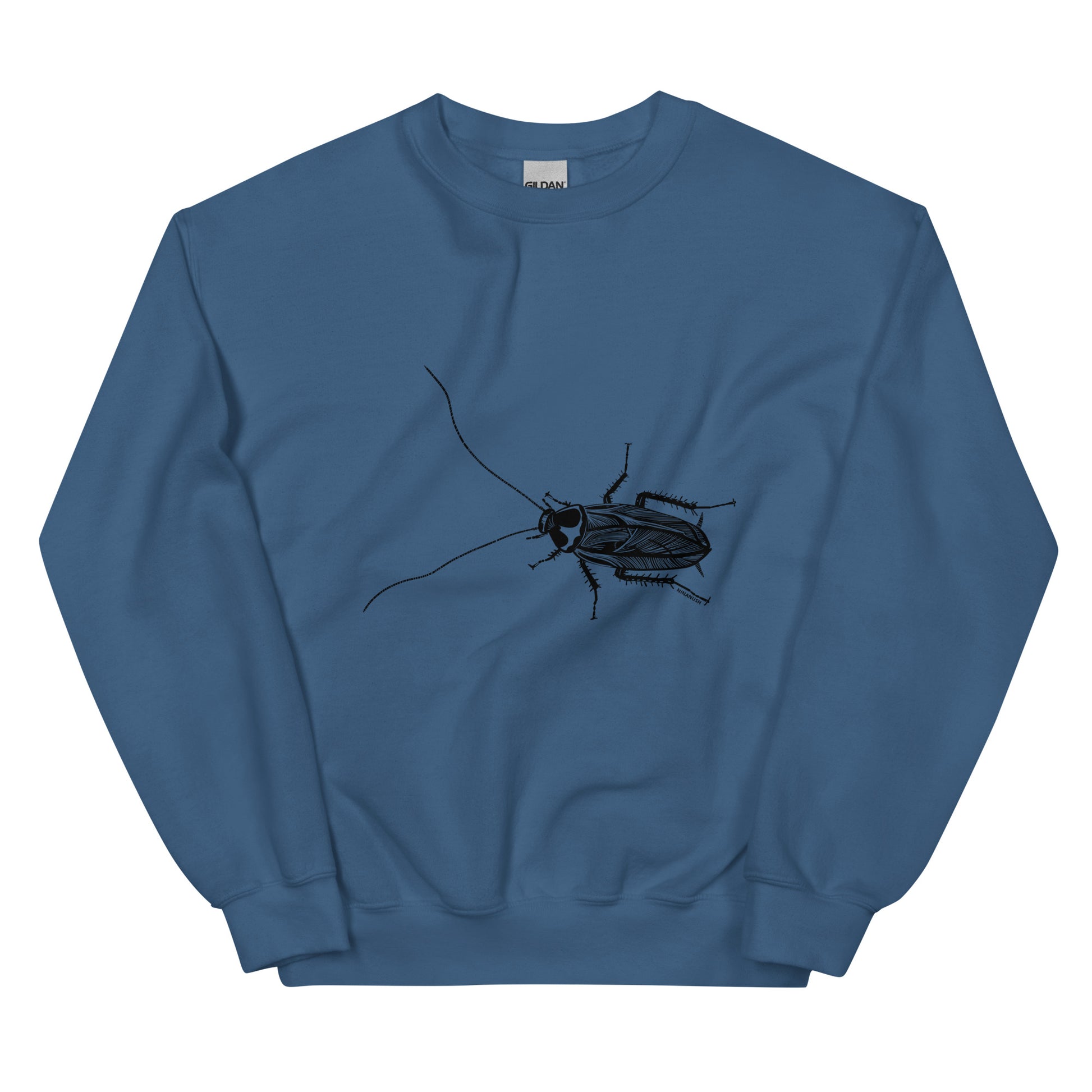 Indigo blue cockroach sweatshirt from Nina's Funky Shop by ninanush - This cockroach sweatshirt is soft and comfortable with a bold cockroach sketch on the front. Add a little personality to your style in this weird sweatshirt or give it as a funny gift for a bug enthusiast Celebrate your individuality with our original, hand-drawn graphics, designed by Nina. Stay funky and stand out.