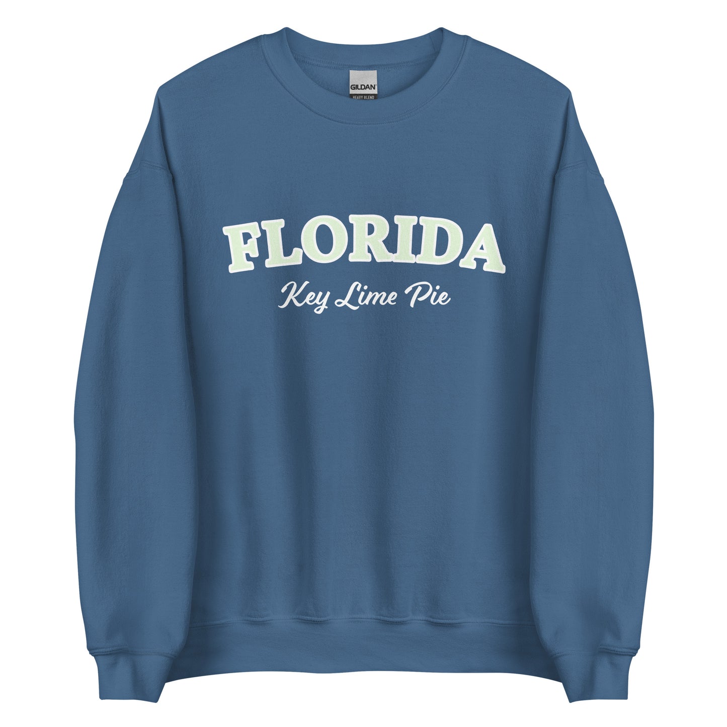 Indigo Blue Key Lime Pie Florida Sweatshirt from Nina's Funky Shop by ninanush - Love key lime pie? Looking for a fun gift for a Floridian foodie? This Florida Key Lime Pie Sweatshirt is a funny foodie sweatshirt for key lime pie lovers like you. It's a unisex, crew neck Florida sweatshirt with "Florida Key Lime Pie" on the front. Perfect for key lime pie enthusiast and made just for you.