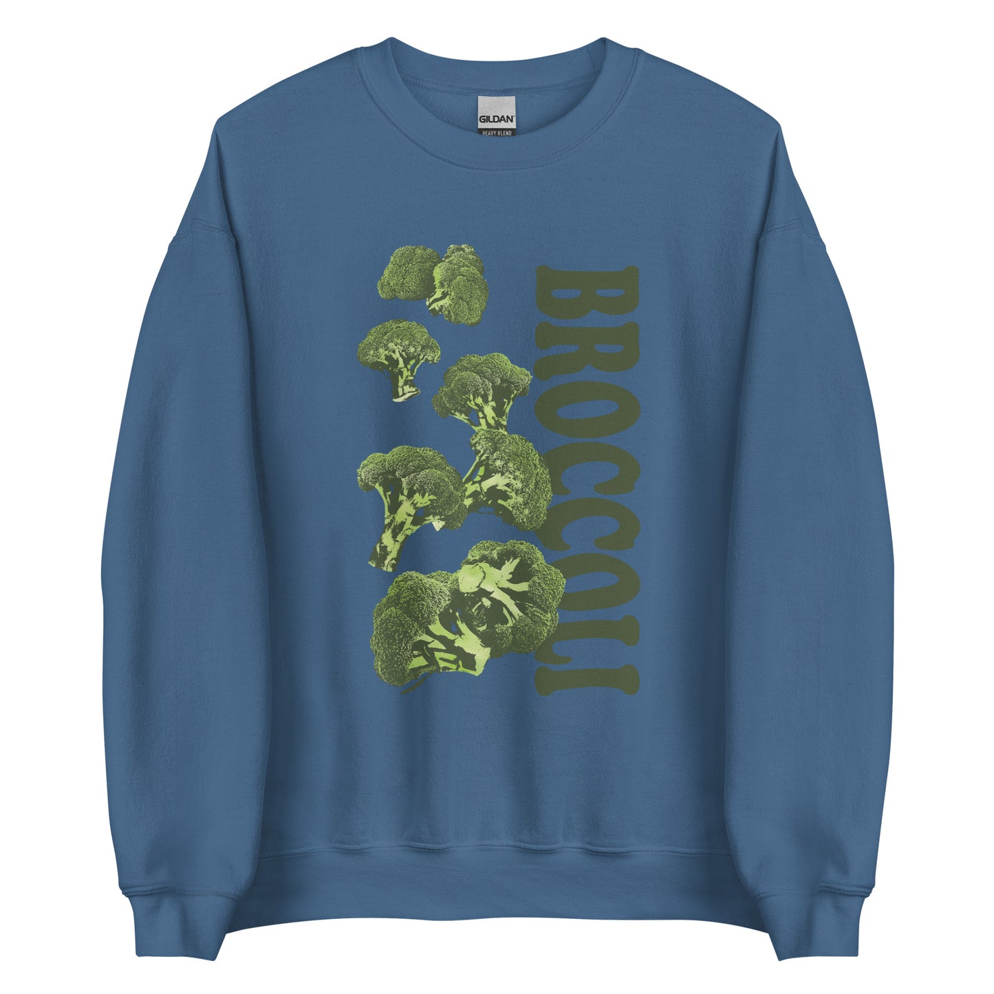 Indigo Blue Broccoli Sweatshirt from Nina's Funky Shop by ninanush- Love broccoli? Our Broccoli Crewneck Sweatshirt is soft, comfortable and just what you need. It's a unisex sweatshirt with a unique, hand drawn broccoli design, expertly printed on the front. Perfect for cozy nights in or stand out streetwear for veggie enthusiasts. This funny foodie sweatshirt is designed by Nina and made just for you.