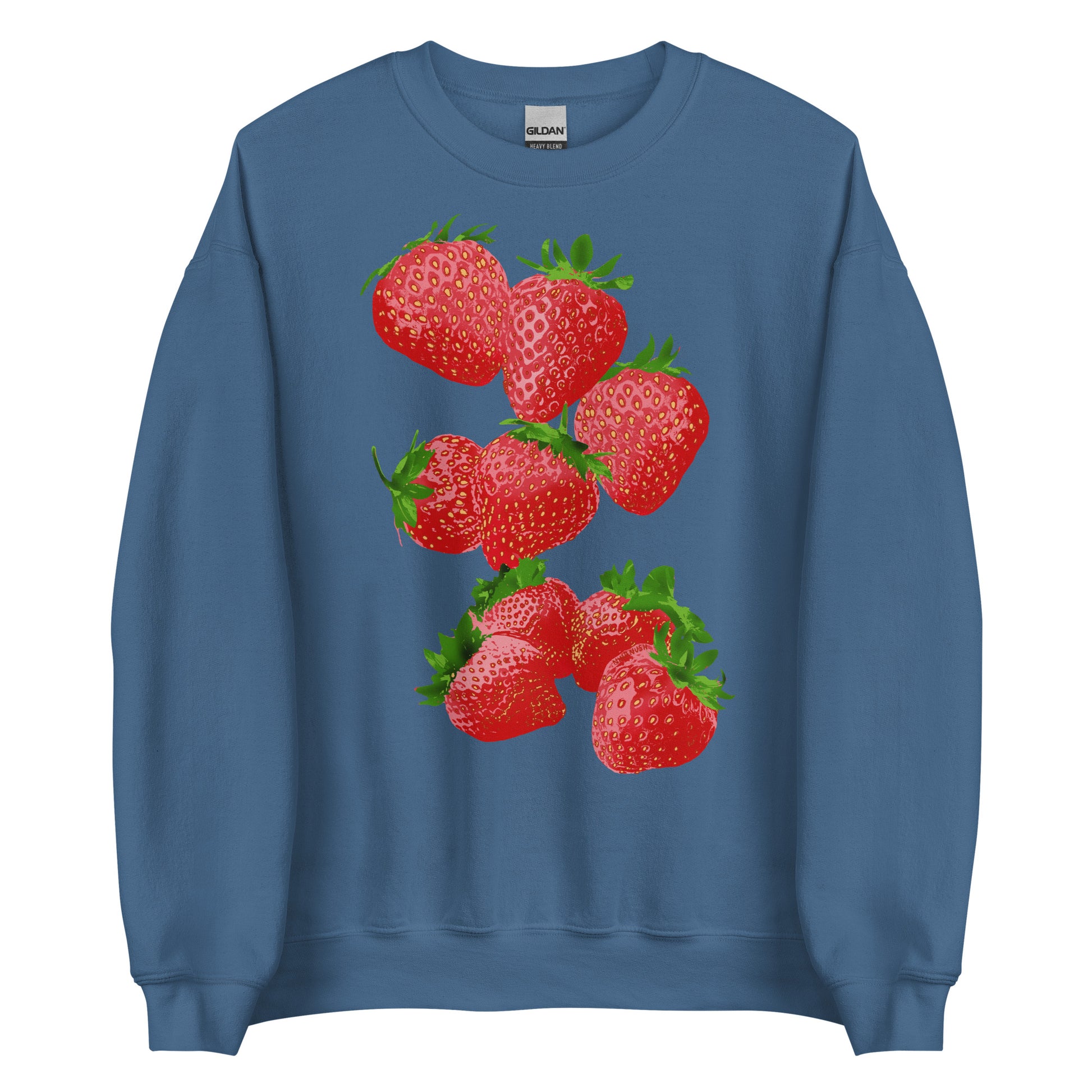 Indigo Blue Strawberry Design Sweatshirt from Nina's Funky Shop by ninanush - Love strawberries? Our Strawberry Crewneck Sweatshirt is soft, comfortable and just what you need. It's a unisex sweatshirt that comes in a variety of colors with a unique, hand drawn strawberry design, expertly printed on the front. Perfect for cozy nights in or stand out streetwear for strawberry enthusiasts.