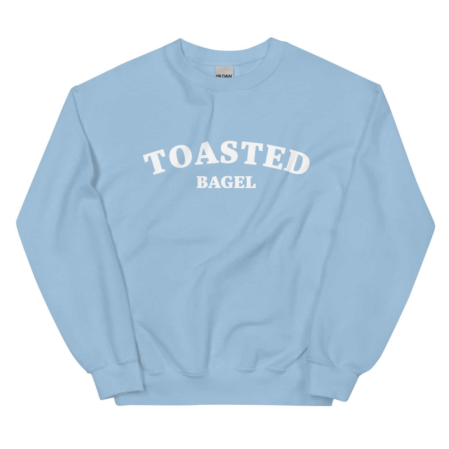 Bagel obsessed? A light blue toasted bagel sweatshirt for foodies - A colorful toasted bagel sweatshirt for bagel lovers. It's soft, comfortable, designed for bagel aficionados and made just for you. Eat your favorite bagel in this funny food sweatshirt. This quirky design is eye-catching and sure to turn heads. It's the perfect funny sweatshirt for bagel enthusiasts and foodies of all kinds.  