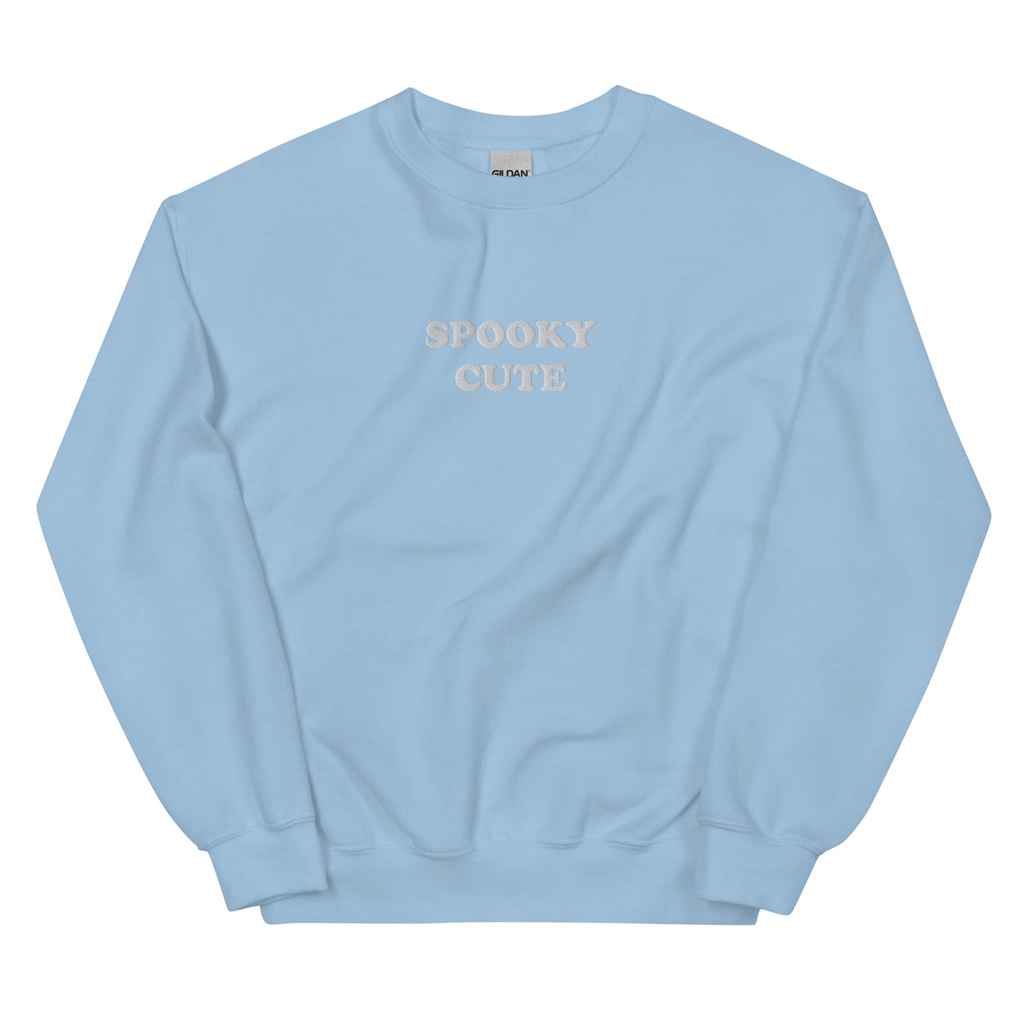 Light blue Spooky Cute Sweatshirt from Nina's Funky Shop by ninanush - Embrace your spooky in this unique spooky sweatshirt. It's a unisex sweatshirt with "Spooky Cute", embroidered on the front. Whether you're celebrating spooky season or embracing the spooky year-round, this sweatshirt is just what you need. A colorful sweatshirt for everyday style and a cute gift for spooky season.