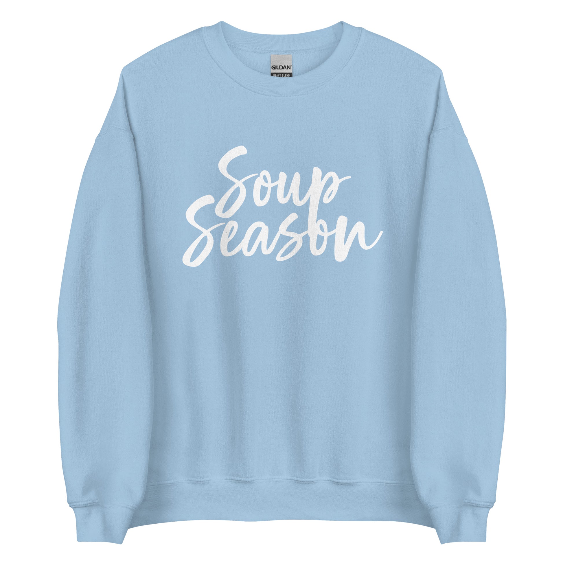 Light Blue Soup Season Sweatshirt from Nina's Funky Shop by ninanush - Do you love soup? Looking for a funny gift? Our Soup Season Crewneck Sweatshirt is soft, comfortable and just what you need. It's a unisex sweatshirt that comes in a variety of colors with "Soup Season", expertly printed on the front. A unique and funny soup sweatshirt for cozy nights in or stand out soup lover streetwear. This quirky sweatshirt is designed by Nina and made just for you.