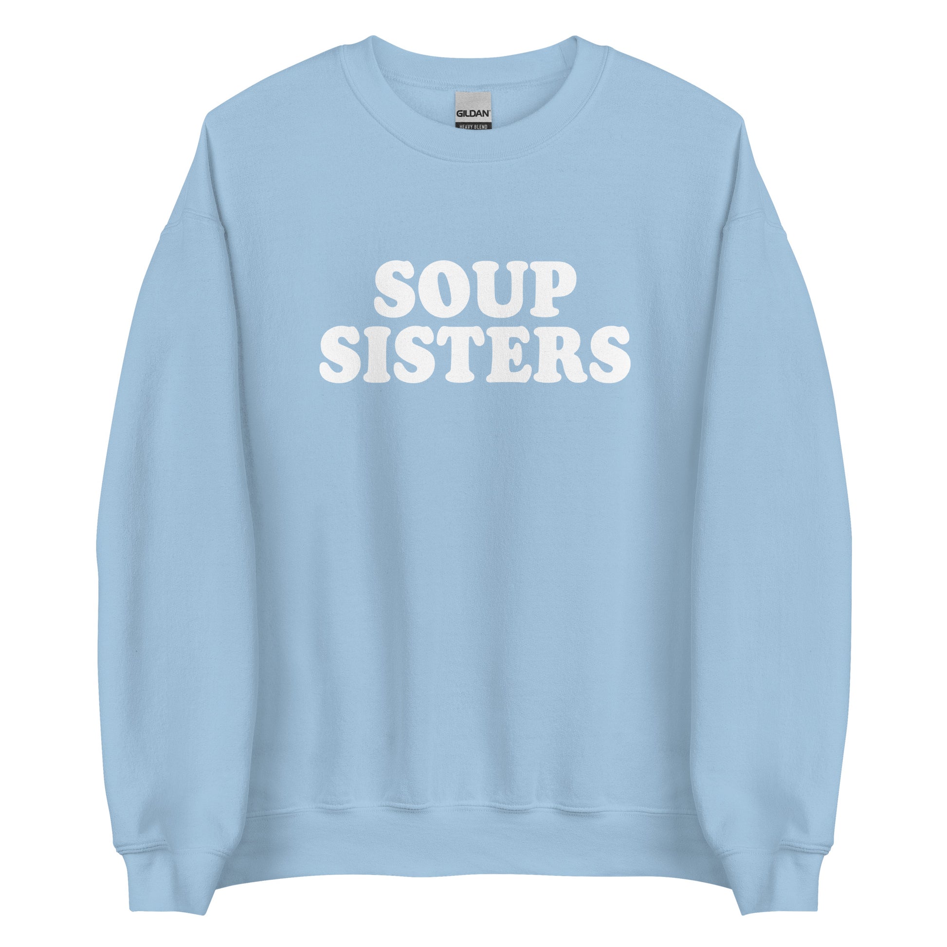 Light Blue Soup Sisters Sweatshirt from Nina's Funky Shop by ninanush - Do you love soup? Looking for a funny gift for your sister? Our Soup Sisters Crewneck Sweatshirt is just what you need. It's a unisex funny sisters sweatshirt with "soup sisters" on the front. A funny foodie sweatshirt for soup enthusiasts and foodie gift for sisters. This varsity style sweatshirt is designed by Nina, just for you.