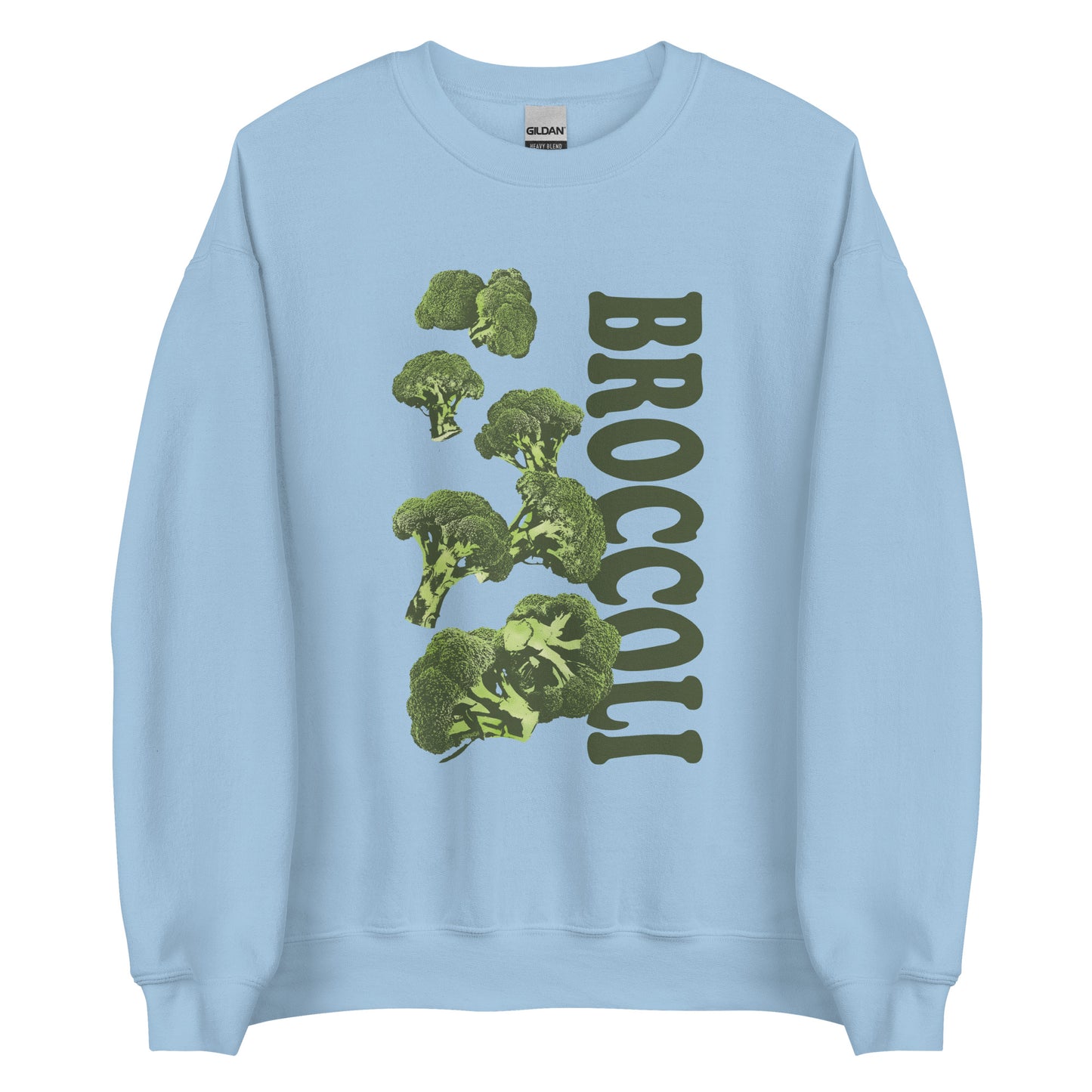 Light Blue Broccoli Sweatshirt from Nina's Funky Shop by ninanush- Love broccoli? Our Broccoli Crewneck Sweatshirt is soft, comfortable and just what you need. It's a unisex sweatshirt with a unique, hand drawn broccoli design, expertly printed on the front. Perfect for cozy nights in or stand out streetwear for veggie enthusiasts. This funny foodie sweatshirt is designed by Nina and made just for you.