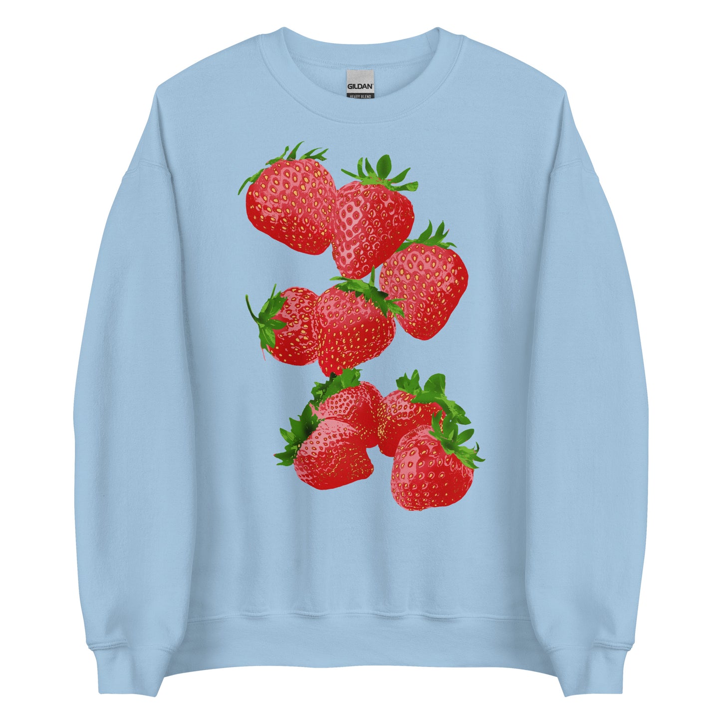 Light Blue Strawberry Design Sweatshirt from Nina's Funky Shop by ninanush - Love strawberries? Our Strawberry Crewneck Sweatshirt is soft, comfortable and just what you need. It's a unisex sweatshirt that comes in a variety of colors with a unique, hand drawn strawberry design, expertly printed on the front. Perfect for cozy nights in or stand out streetwear for strawberry enthusiasts.