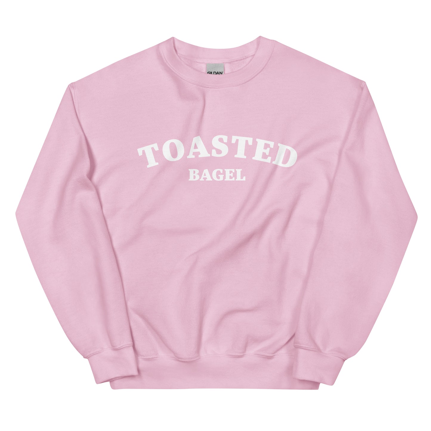 Light pink bagel lover sweatshirt - A colorful toasted bagel sweatshirt for bagel lovers. It's soft, comfortable, designed for bagel aficionados and made just for you. Eat your favorite bagel in this funny food sweatshirt. This quirky design is eye-catching and sure to turn heads. It's the perfect funny sweatshirt for bagel enthusiasts and foodies of all kinds.  