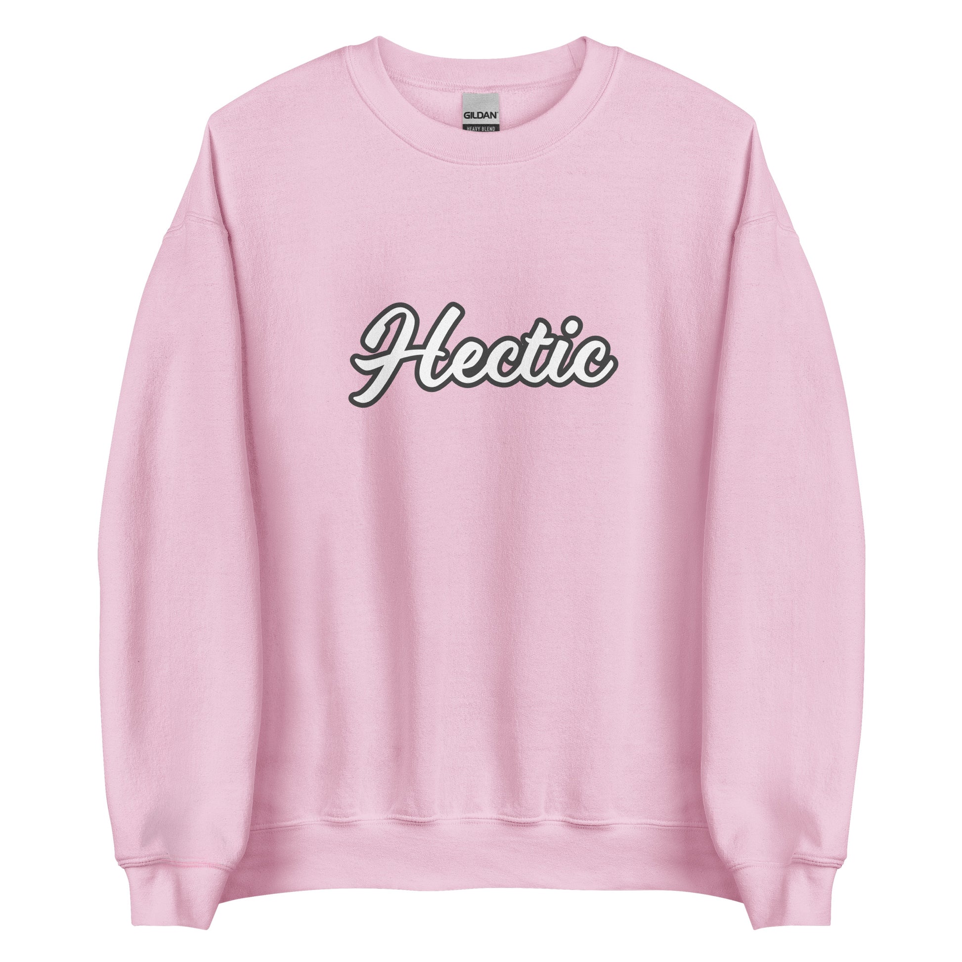 Pink hectic sweatshirt from Nina's Funky Shop by ninanush - Hectic ✨ This hectic sweatshirt is a classic crew neck sweatshirt that's soft and comfortable. Perfect for cozy nights, unique streetwear or a funny gift for a chaotic friend, this funny sweatshirt is a must-have. Stay weird and live your best life in this hectic sweatshirt, designed by Nina and made just for you.