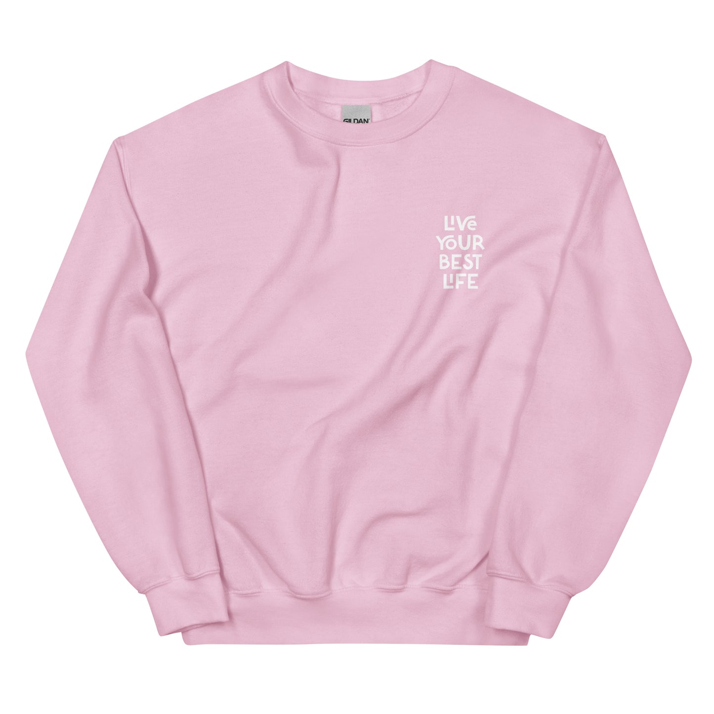 Light pink live your best life sweatshirt from Nina's Funky Shop by ninanush - Hectic ✨ Live your best life in this unique and happy sweatshirt with a meaningful quote expertly printed on the front. It's a unisex, classic crew neck sweatshirt that spreads positivity in a variety of colors. Perfect for cozy nights or stand out streetwear, this sweatshirt is designed by Nina and made just for you.