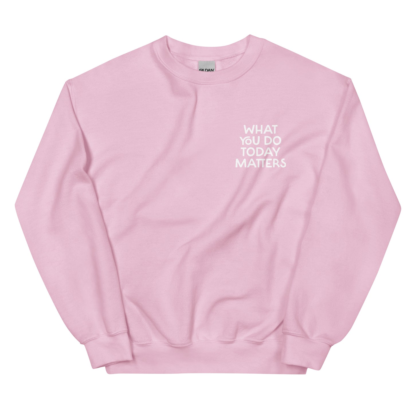 Pink what you do today matters sweatshirt from Nina's Funky Shop by ninanush - What you do today matters. Strive to be your best self and spread positivity in this unique and happy sweatshirt with a meaningful quote, expertly printed on the front and back. It's a unisex, classic crew neck postitive saying sweatshirt that comes in a variety of colors. Perfect for cozy nights in or stand out streetwear.