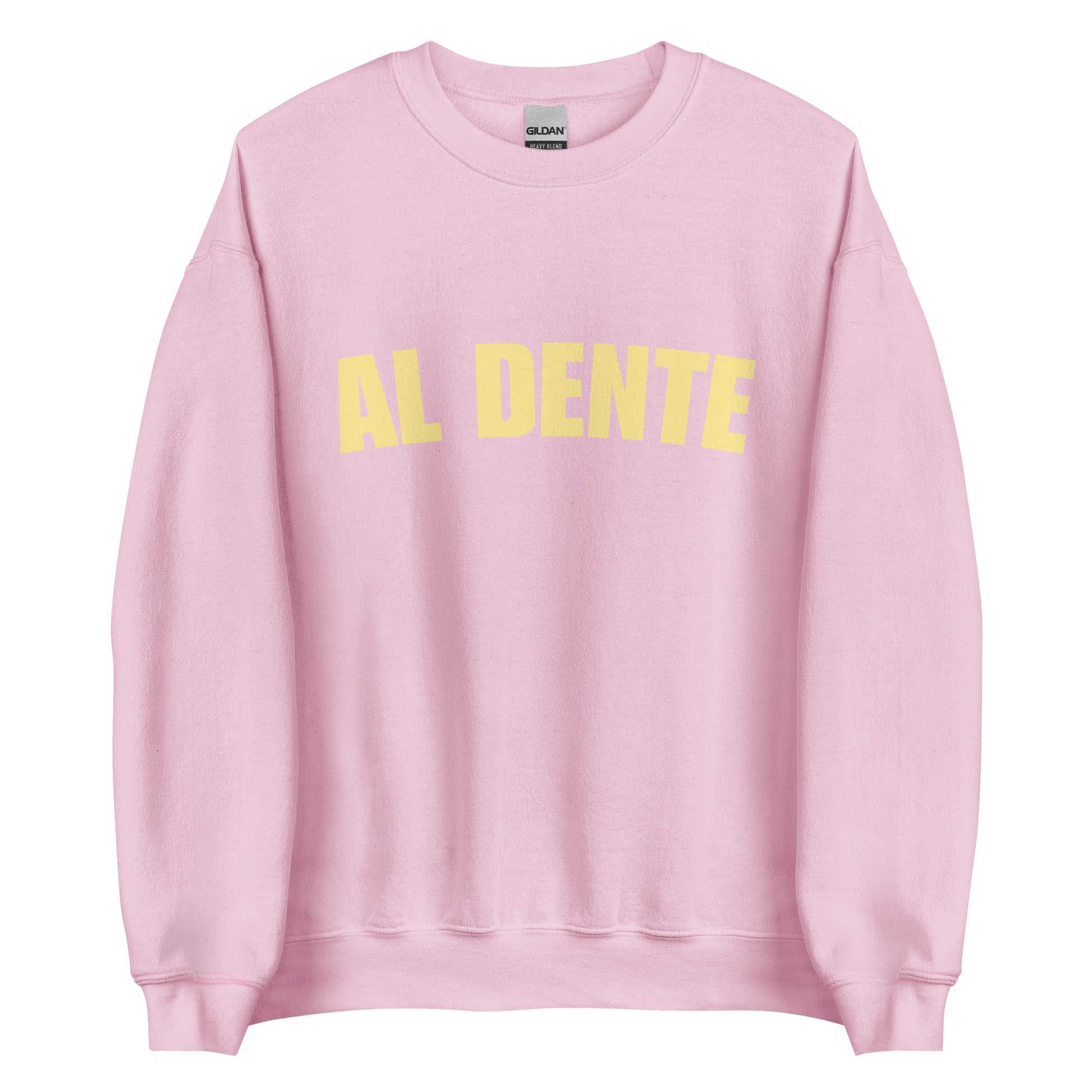 Pink Al Dente Sweatshirt from Nina's Funky Shop by ninanush - Our Al Dente Sweatshirt is soft, comfortable and a funny Italian cooking sweatshirt for foodies. It's a unisex, crew neck sweatshirt that comes in a variety of colors with the "Al Dente", expertly printed on the front. Perfect for cozy nights in or stand out streetwear for foodies. An Al Dente sweatshirt, made just for you.