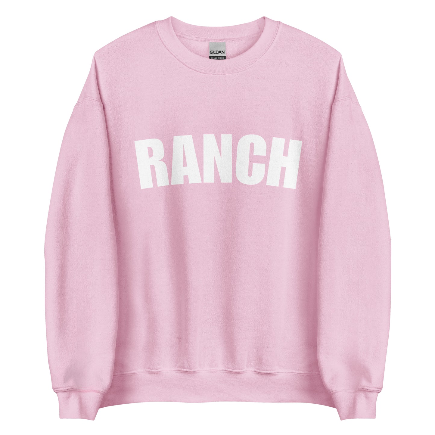 Light Pink Ranch Sweatshirt from Nina's Funky Shop by ninanush - Do you love ranch? This funny foodie sweatshirt for ranch lovers was made just for you. It's a unisex, crew neck sweatshirt with the word "Ranch", expertly printed on the front. Perfect for cozy nights in or colorful and bold stand out streetwear for foodies, this ranch enthusiast sweatshirt is designed by Nina.