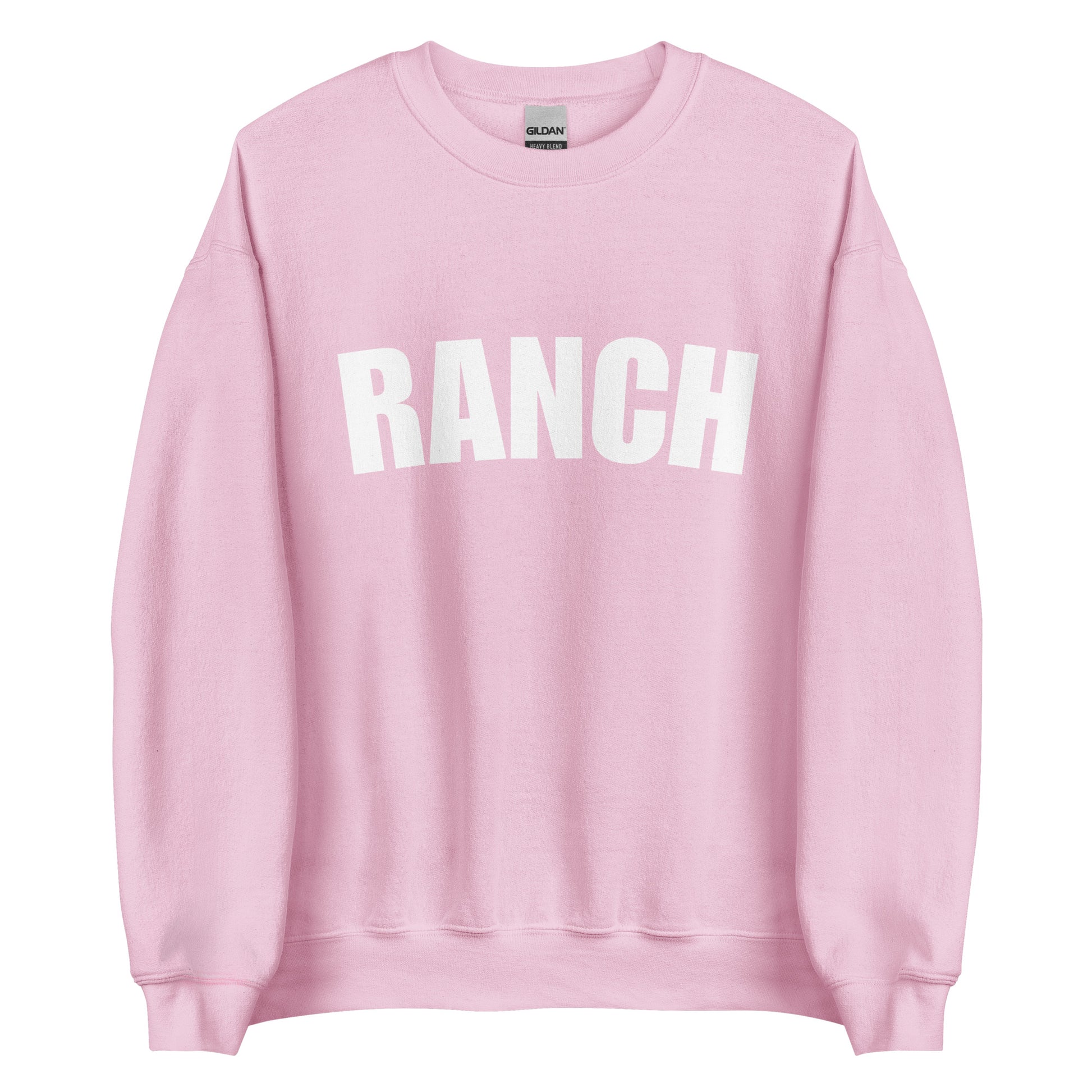 Light Pink Ranch Sweatshirt from Nina's Funky Shop by ninanush - Do you love ranch? This funny foodie sweatshirt for ranch lovers was made just for you. It's a unisex, crew neck sweatshirt with the word "Ranch", expertly printed on the front. Perfect for cozy nights in or colorful and bold stand out streetwear for foodies, this ranch enthusiast sweatshirt is designed by Nina.