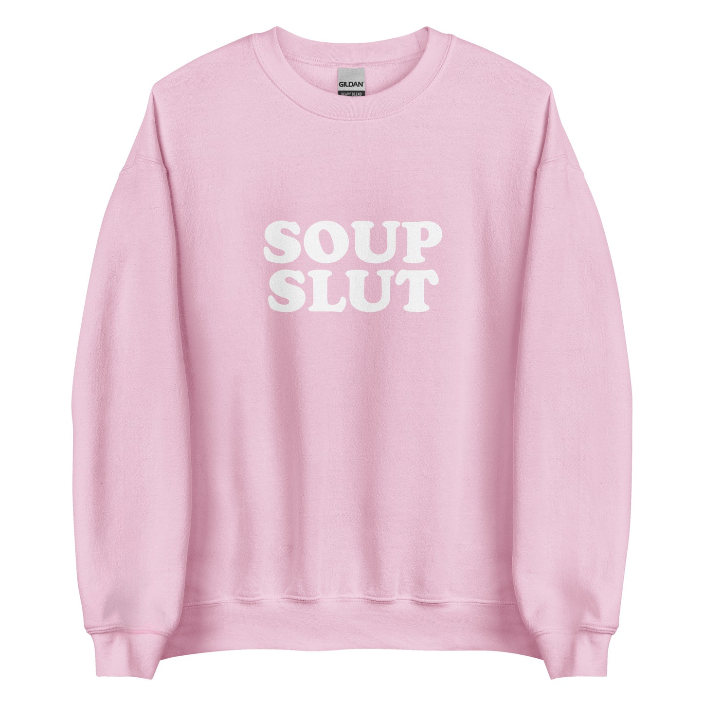 Light Pink  soup slut sweatshirt from Nina's Funky Shop by ninanush - Do you love soup? Looking for a funny gift for a friend? Our Soup Slut Sweatshirt is soft, comfortable and just what you need. It's a unisex foodie sweatshirt that comes in a variety of colors with "soup slut", expertly printed on the front. A perfect funny foodie sweatshirt for cozy nights in or stand out soup lover streetwear.