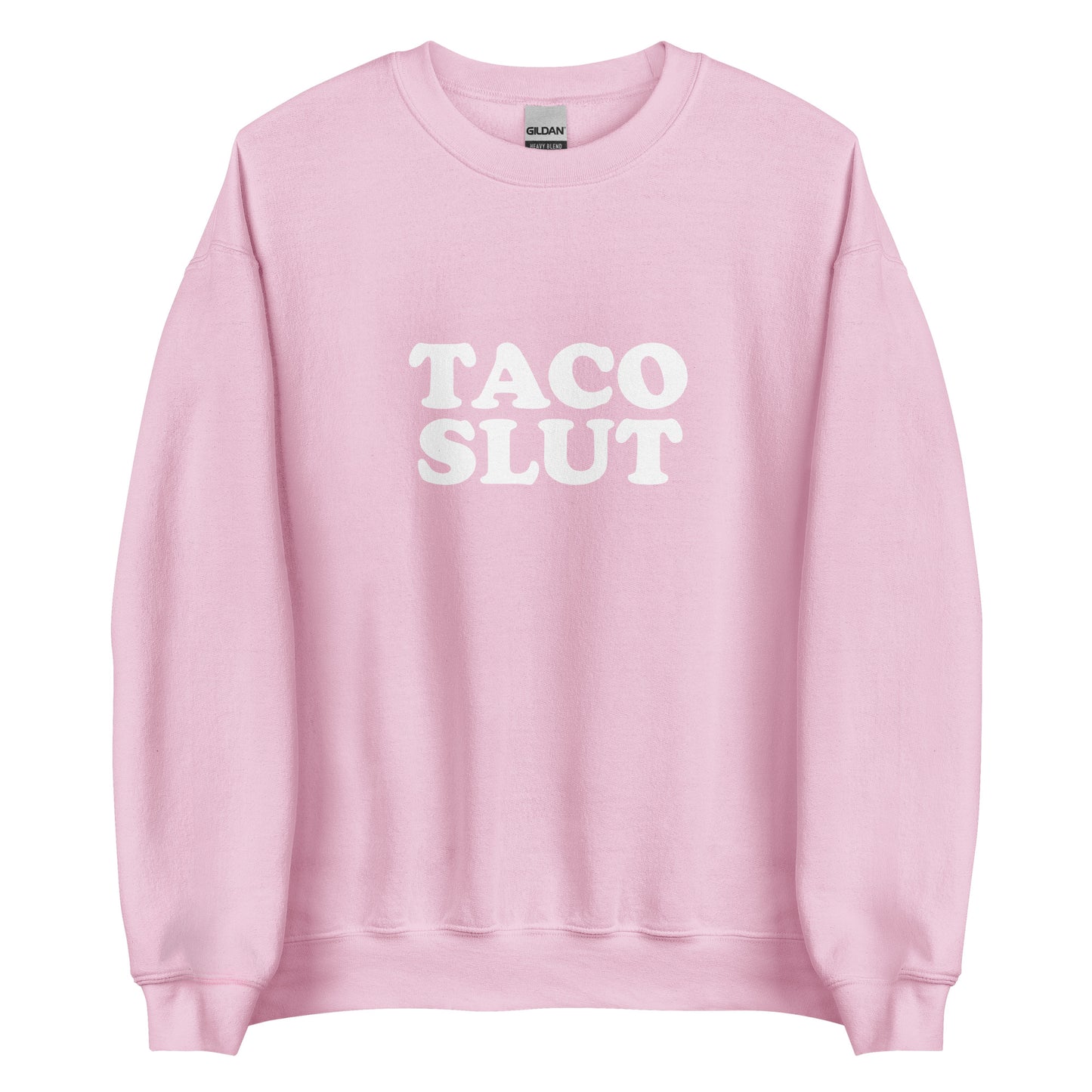 Light Pink Taco Slut Sweatshirt from Nina's Funky Shop by ninanush - Do you love tacos? Looking for a funny gift for a friend? Our Taco Slut Crew Neck Sweatshirt is soft, comfortable and just what you need. A funny foodie sweatshirt for cozy nights in or stand out taco lover streetwear. This taco enthusiast sweatshirt is bold and made just for you. Eat tacos and celebrate your favorite foods.