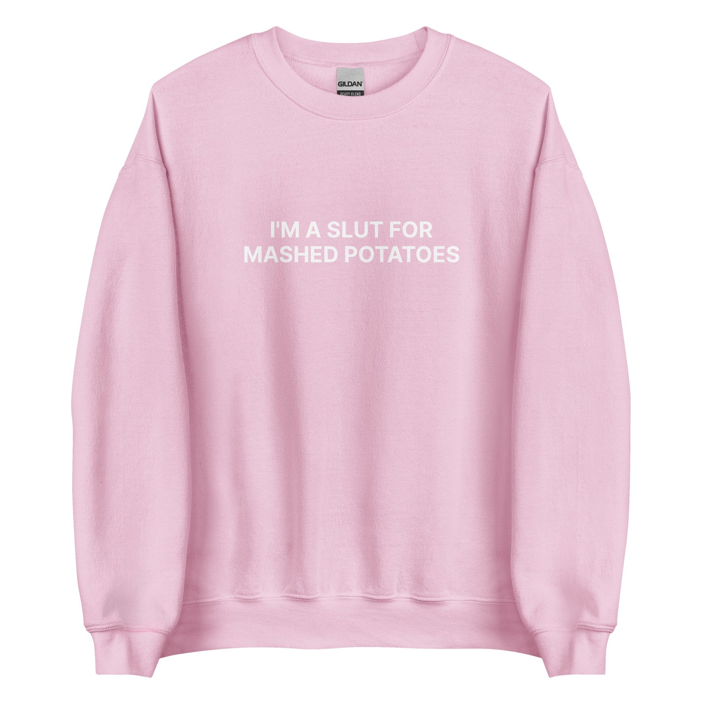 Light Pink I'm A Slut For Mashed Potatoes Sweatshirt from Nina's Funky Shop by ninanush - Do you love mashed potatoes? Looking for a funny foodie gift? Our Mashed Potato Slut Sweatshirt is just what you need. It's a unisex potato lover sweatshirt that comes in a variety of colors with "I'm a slut for mashed potatoes" on the front. This mashed potato enthusiast sweatshirt is designed by Nina and made just for you.