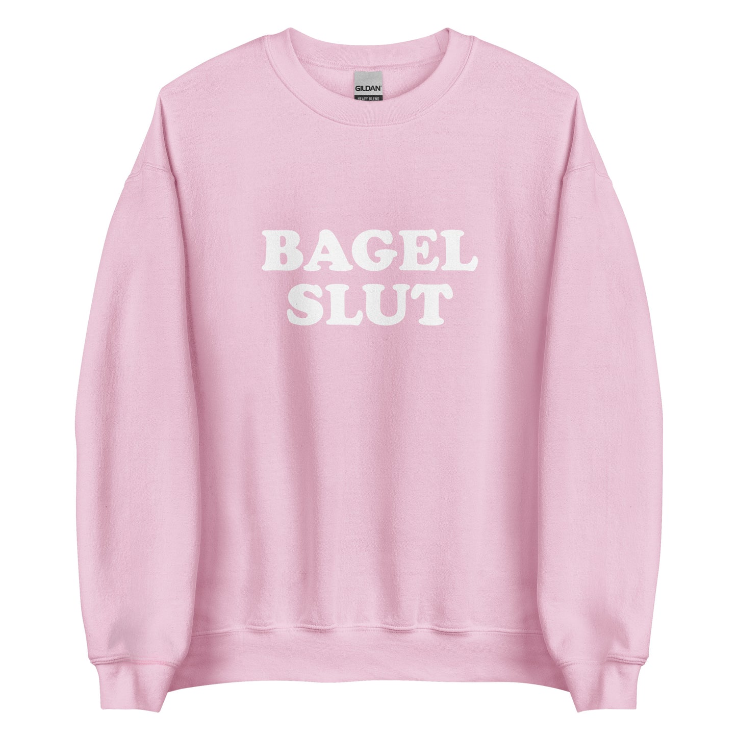 Light Pink Bagel Slut Sweatshirt from Nina's Funky Shop by ninanush - Do you love bagels? Looking for a funny gift? Our Bagel Slut Crewneck Sweatshirt is soft, comfortable and just what you need. It's a unisex sweatshirt that comes in a variety of colors with "Bagel Slut", expertly printed on the front. A unique and funny sweatshirt for cozy nights in or stand out bagel lover streetwear.