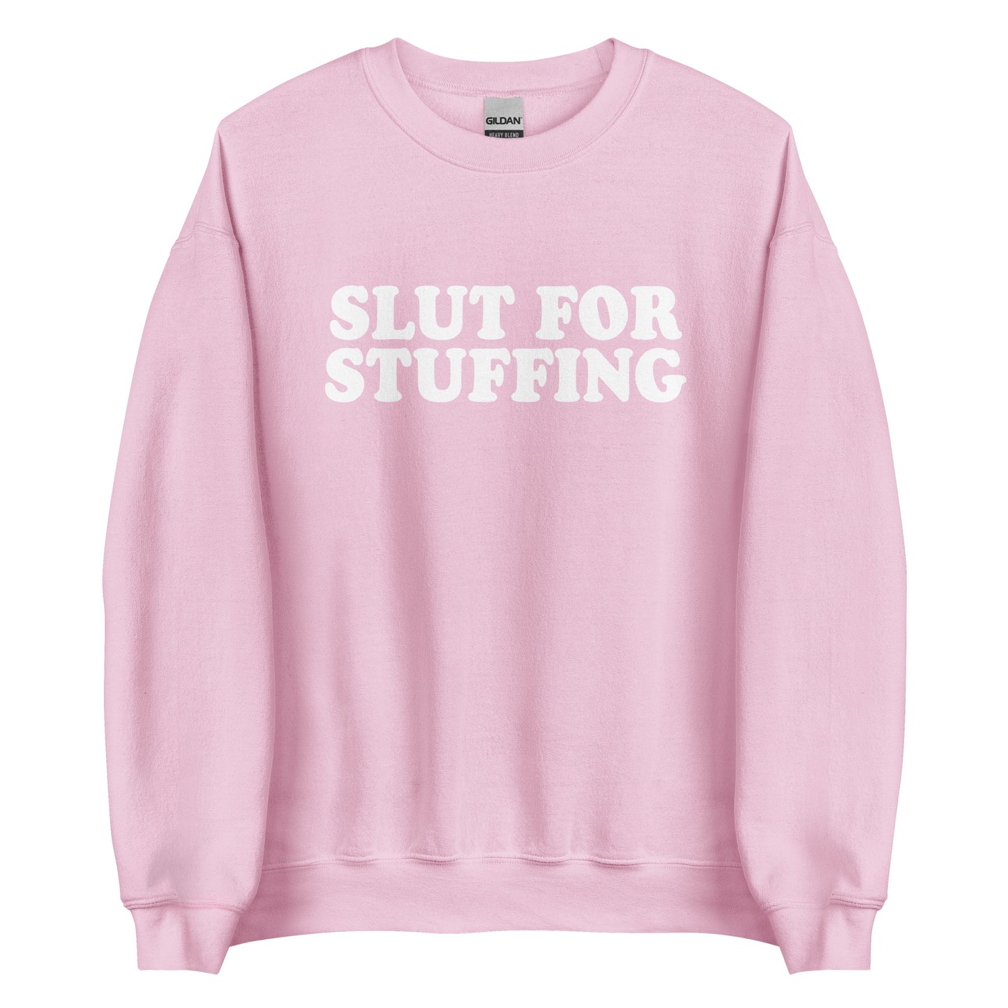 Pink Slut For Stuffing Sweatshirt from Nina's Funky Shop by ninanush - Do you love stuffing? Looking for a funny foodie gift? Our Slut For Stuffing Crew Neck Sweatshirt is soft, comfortable and just what you need. It's a unisex stuffing lover sweatshirt with "Slut for Stuffing" on the front. A funny holiday sweatshirt for foodies. This stuffing enthusiast sweatshirt is designed by Nina and made just for you.