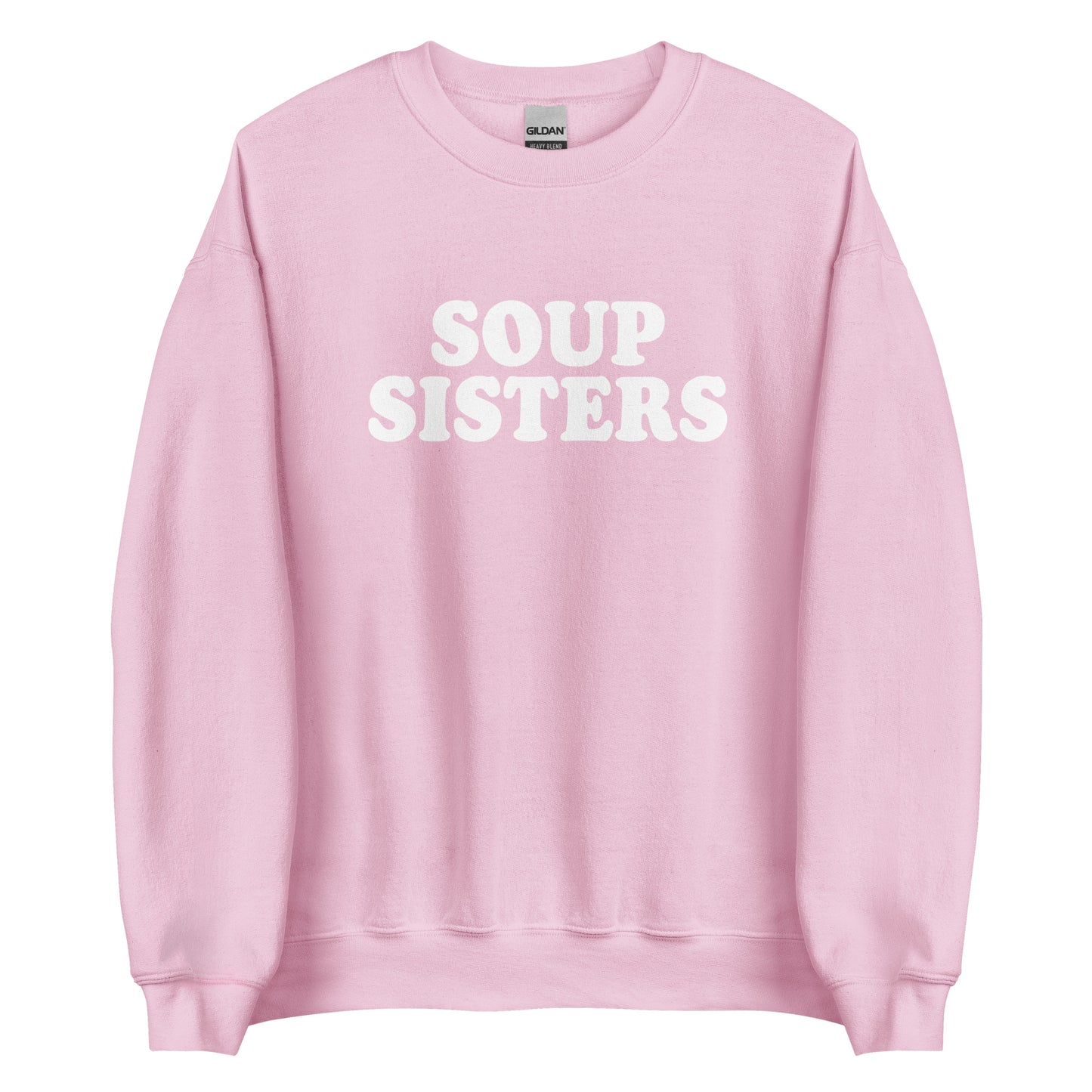 Light Pink Soup Sisters Sweatshirt from Nina's Funky Shop by ninanush - Do you love soup? Looking for a funny gift for your sister? Our Soup Sisters Crewneck Sweatshirt is just what you need. It's a unisex funny sisters sweatshirt with "soup sisters" on the front. A funny foodie sweatshirt for soup enthusiasts and foodie gift for sisters. This varsity style sweatshirt is designed by Nina, just for you.