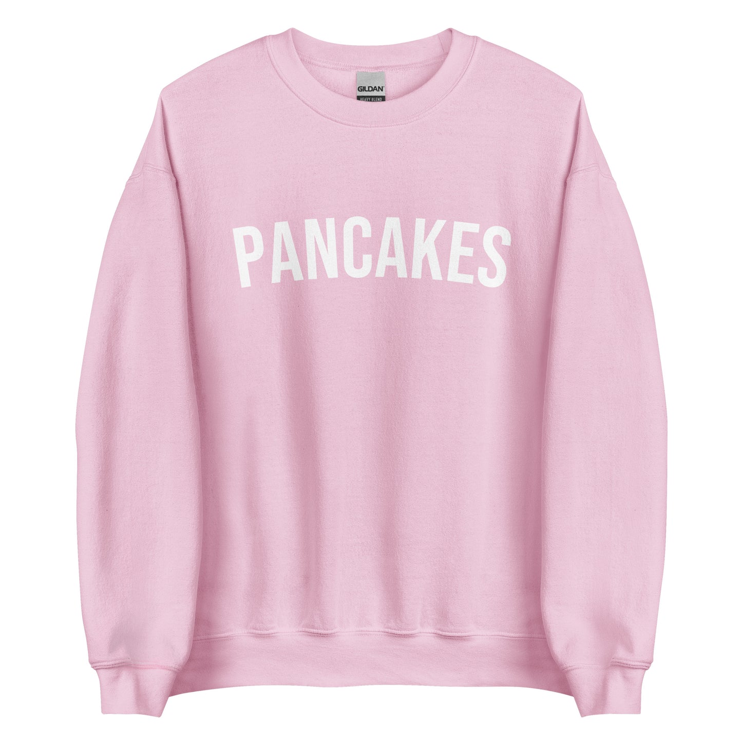 Light Pink Pancakes Sweatshirt from Nina's Funky Shop by ninanush - Do you love pancakes? Looking for a funny gift? Our pancakes Crewneck Sweatshirt is soft, comfortable and just what you need. It's a pancake lover sweatshirt with "pancakes" on the front. A funny foodie sweatshirt for breakfast enthusiasts and foodies. This varsity style sweatshirt is designed by Nina and made just for you.