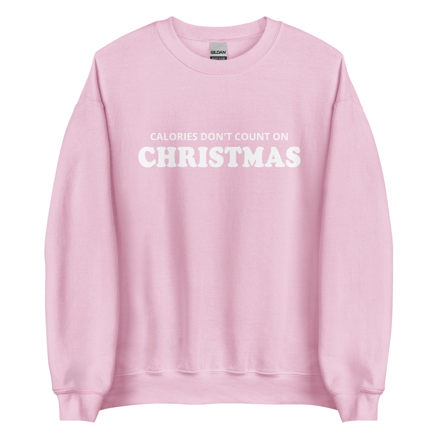 Light Pink Calories Don't Count On Christmas Sweatshirt from Nina's Funky Shop by ninanush - Looking for a funny Christmas sweatshirt? A holiday gift for a foodie friend? Our Calories Don't Count On Christmas Sweatshirt is soft, comfortable and made just for you. It comes in a variety of colors with "Calories Don't Count On Christmas", expertly printed on the front. Celebrate your favorite Christmas Food in style.