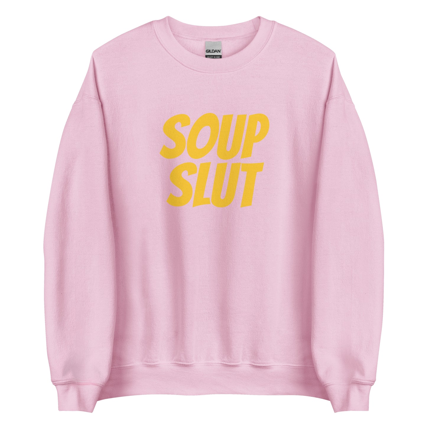 Light Pink Soup Slut Sweatshirt from Nina's Funky Shop by ninanush - Do you love soup? Looking for a funny gift for a friend? Our Soup Slut Crew Neck Sweatshirt is soft, comfortable and just what you need. It's a unisex foodie sweatshirt with "soup slut", expertly printed on the front. A perfect funny foodie sweatshirt for cozy nights in or stand out soup lover streetwear.