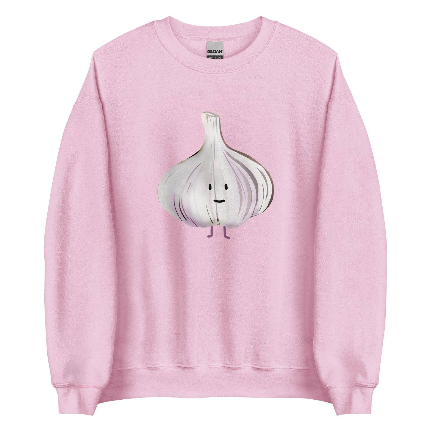 Light Pink Garlic Sweatshirt from Nina's Funky Shop by ninanush - Love garlic? Looking for a funky gift for a garlic lover? Our Cute Garlic Crewneck Sweatshirt is soft, comfortable and just what you need. It's a unisex sweatshirt with a unique, hand drawn garlic design, expertly printed on the front. Perfect for cozy nights in or stand out streetwear for garlic enthusiasts.