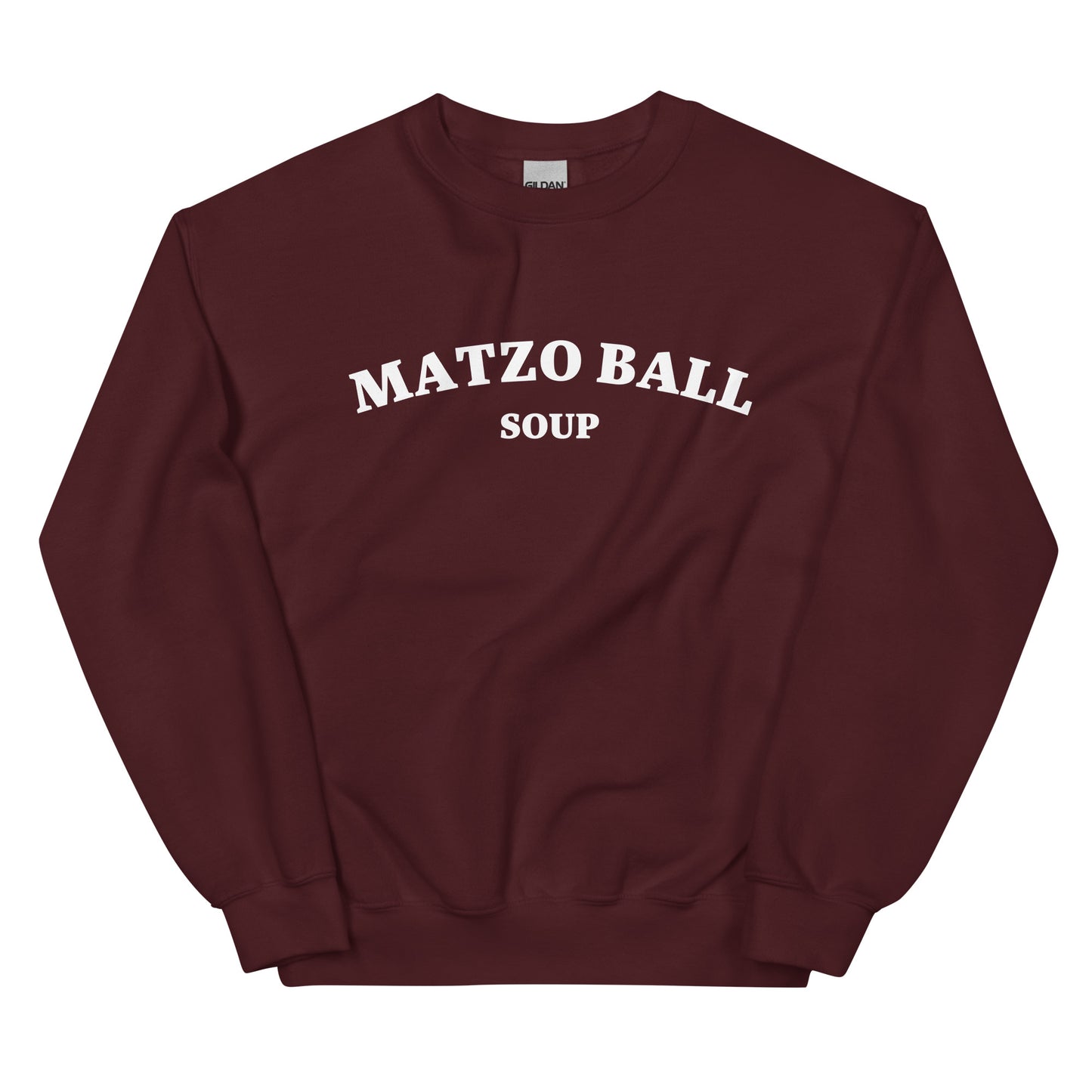 Maroon matzo ball soup sweatshirt - A matzo ball soup sweatshirt for Jewish foodies and matzo ball soup lovers. This classic crew neck sweatshirt is designed for matzo ball enthusiasts. It's a funny Jewish food sweatshirt that stands out. A perfect funny gift for your favorite Jewish friend or a quirky sweatshirt for everyday matzo ball eaters.