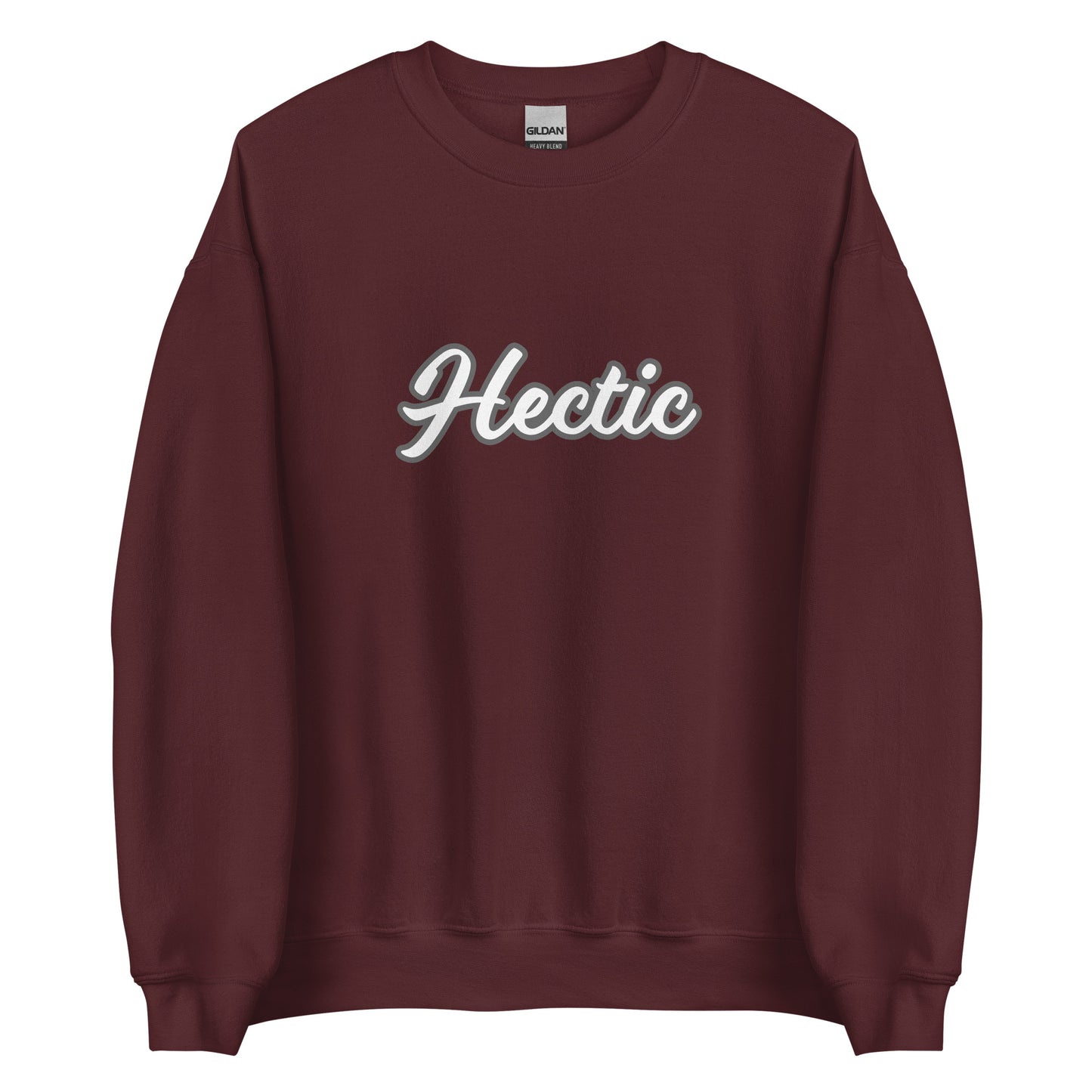 Maroon hectic sweatshirt from Nina's Funky Shop by ninanush - Hectic ✨ This hectic sweatshirt is a classic crew neck sweatshirt that's soft and comfortable. Perfect for cozy nights, unique streetwear or a funny gift for a chaotic friend, this funny sweatshirt is a must-have. Stay weird and live your best life in this hectic sweatshirt, designed by Nina and made just for you.