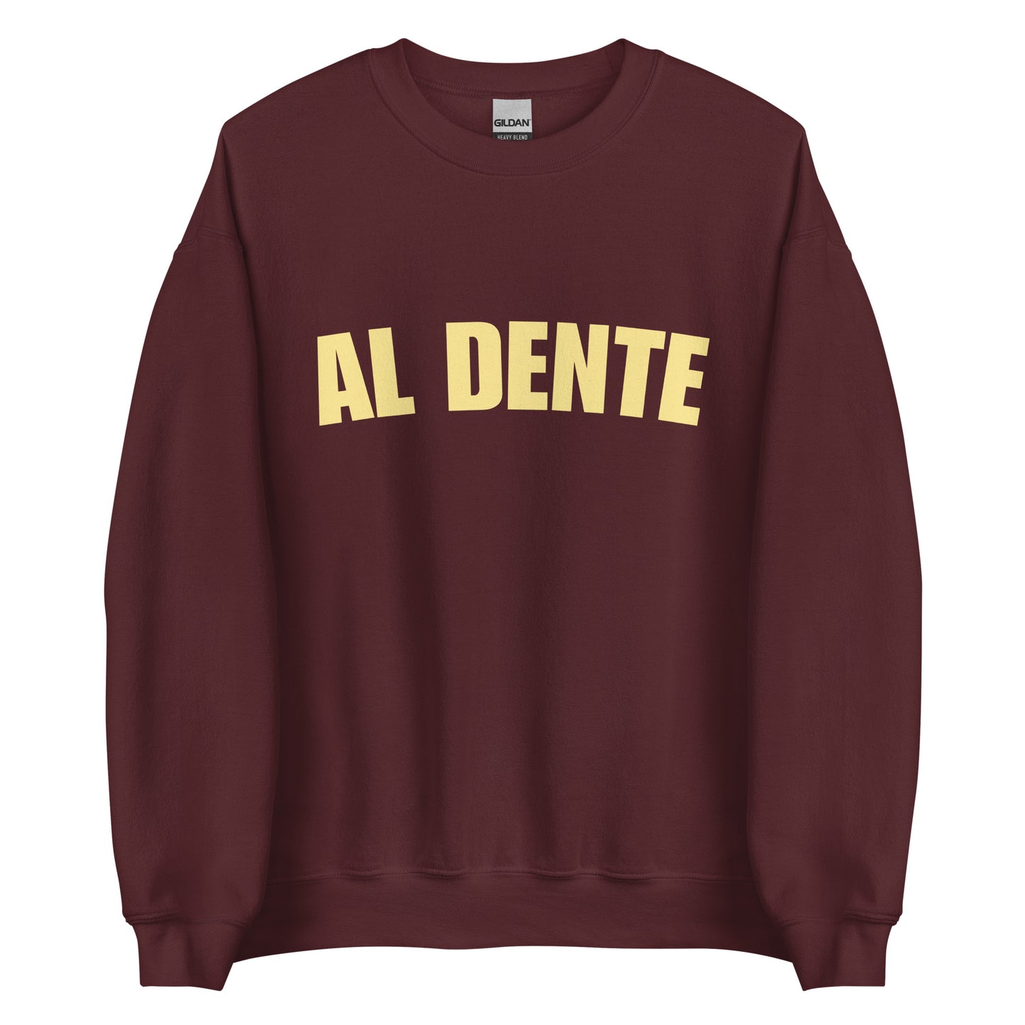 Maroon Al Dente Sweatshirt from Nina's Funky Shop by ninanush - Our Al Dente Sweatshirt is soft, comfortable and a funny Italian cooking sweatshirt for foodies. It's a unisex, crew neck sweatshirt that comes in a variety of colors with the "Al Dente", expertly printed on the front. Perfect for cozy nights in or stand out streetwear for foodies. An Al Dente sweatshirt, made just for you.