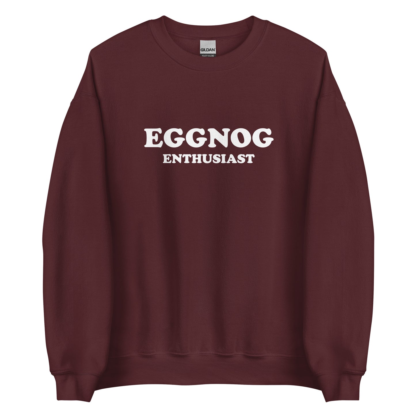 Maroon Eggnog Enthusiast Sweatshirt from Nina's Funky Shop by ninanush - Do you love eggnog? Looking for a funny holiday gift? Our Eggnog Enthusiast Crew Neck Sweatshirt is soft, comfortable and just what you need. It's a unisex sweatshirt that comes in a variety of colors with "Eggnog Enthusiast", expertly printed on the front. A funny foodie sweatshirt for cozy nights in or stand out eggnog lover streetwear.