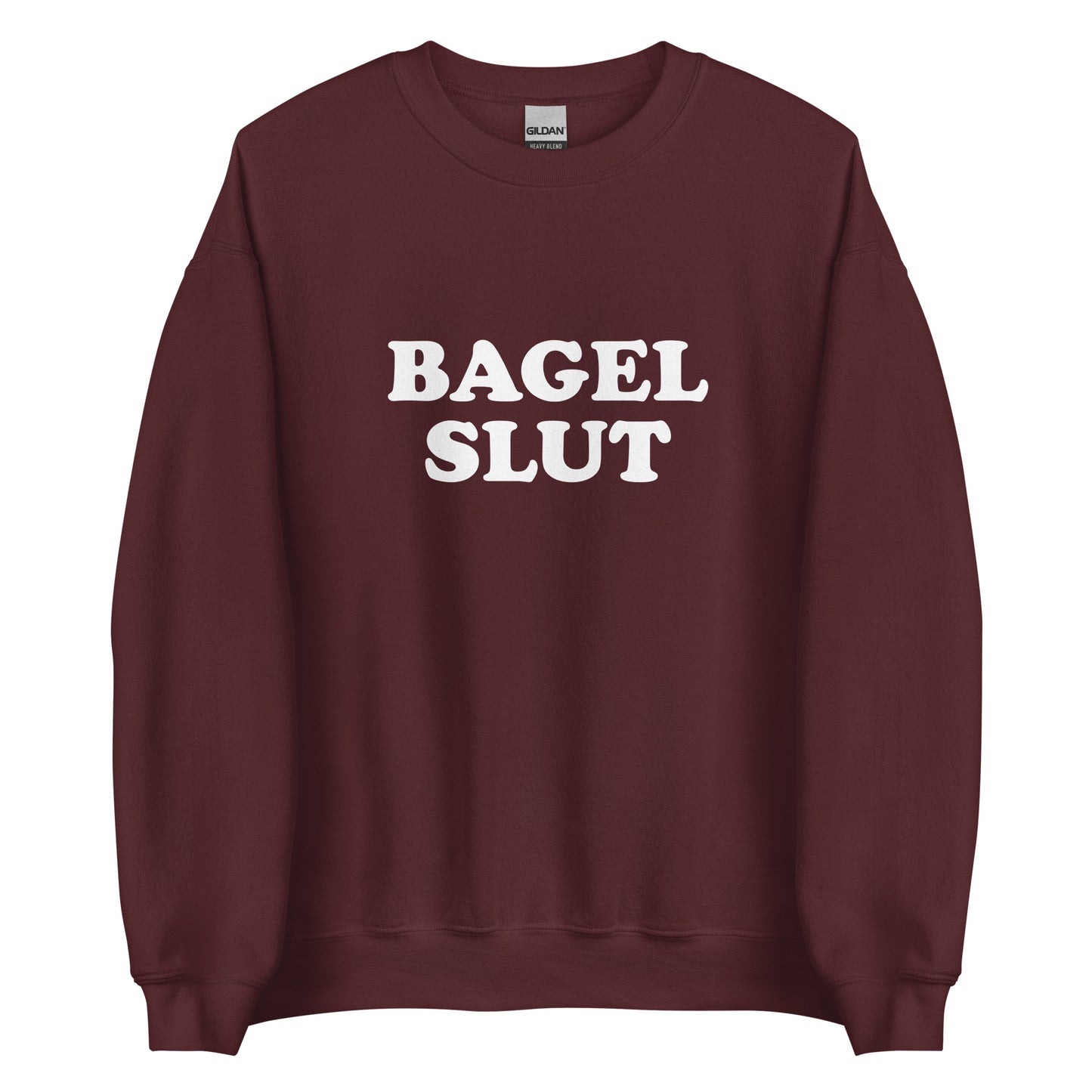 Maroon Bagel Slut Sweatshirt from Nina's Funky Shop by ninanush - Do you love bagels? Looking for a funny gift? Our Bagel Slut Crewneck Sweatshirt is soft, comfortable and just what you need. It's a unisex sweatshirt that comes in a variety of colors with "Bagel Slut", expertly printed on the front. A unique and funny sweatshirt for cozy nights in or stand out bagel lover streetwear.