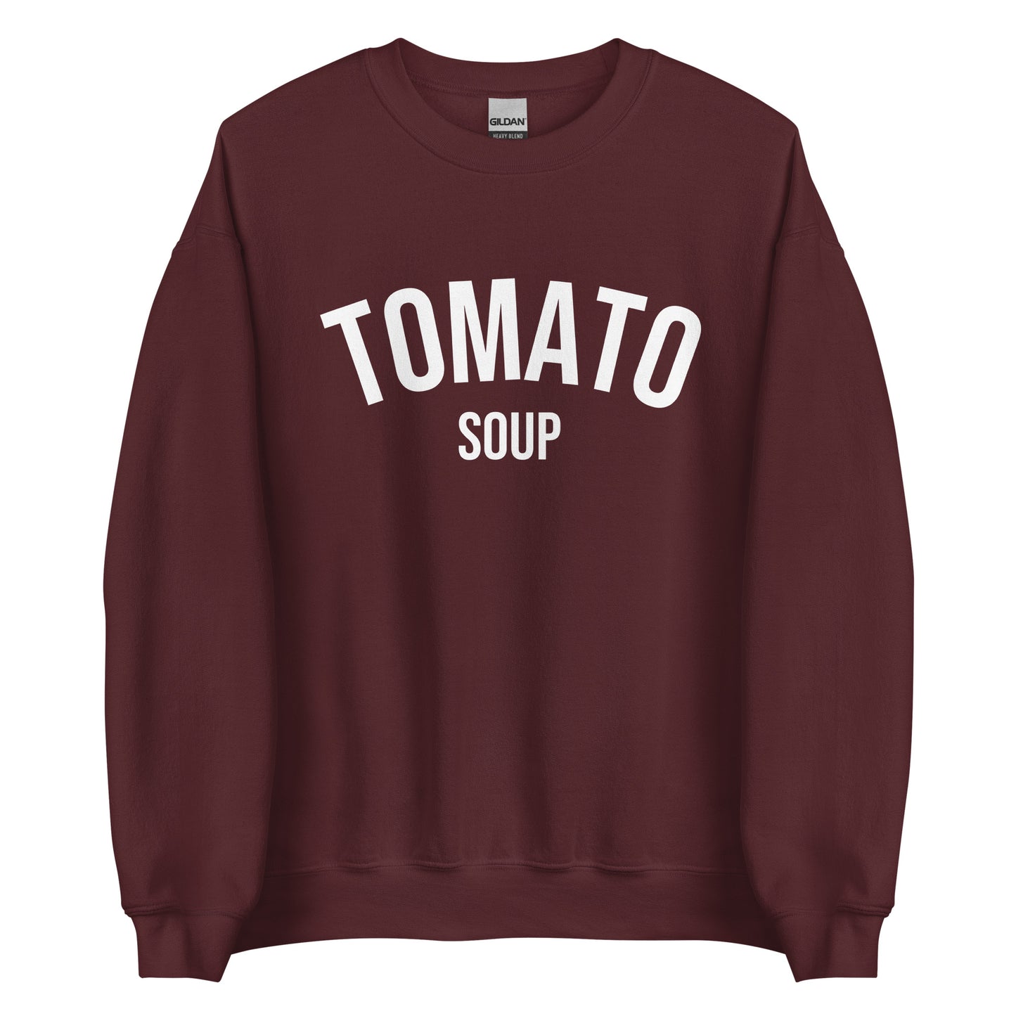 MaroonTomato Soup Sweatshirt from Nina's Funky Shop by ninanush - Do you love soup? Looking for a funny gift for a friend? Our Tomato Soup Crewneck Sweatshirt is soft, comfortable and just what you need. It's a unisex soup lover sweatshirt that comes in a variety of colors with "tomato soup", expertly printed on the front. A funny foodie sweatshirt for cozy nights in or stand out funky streetwear.