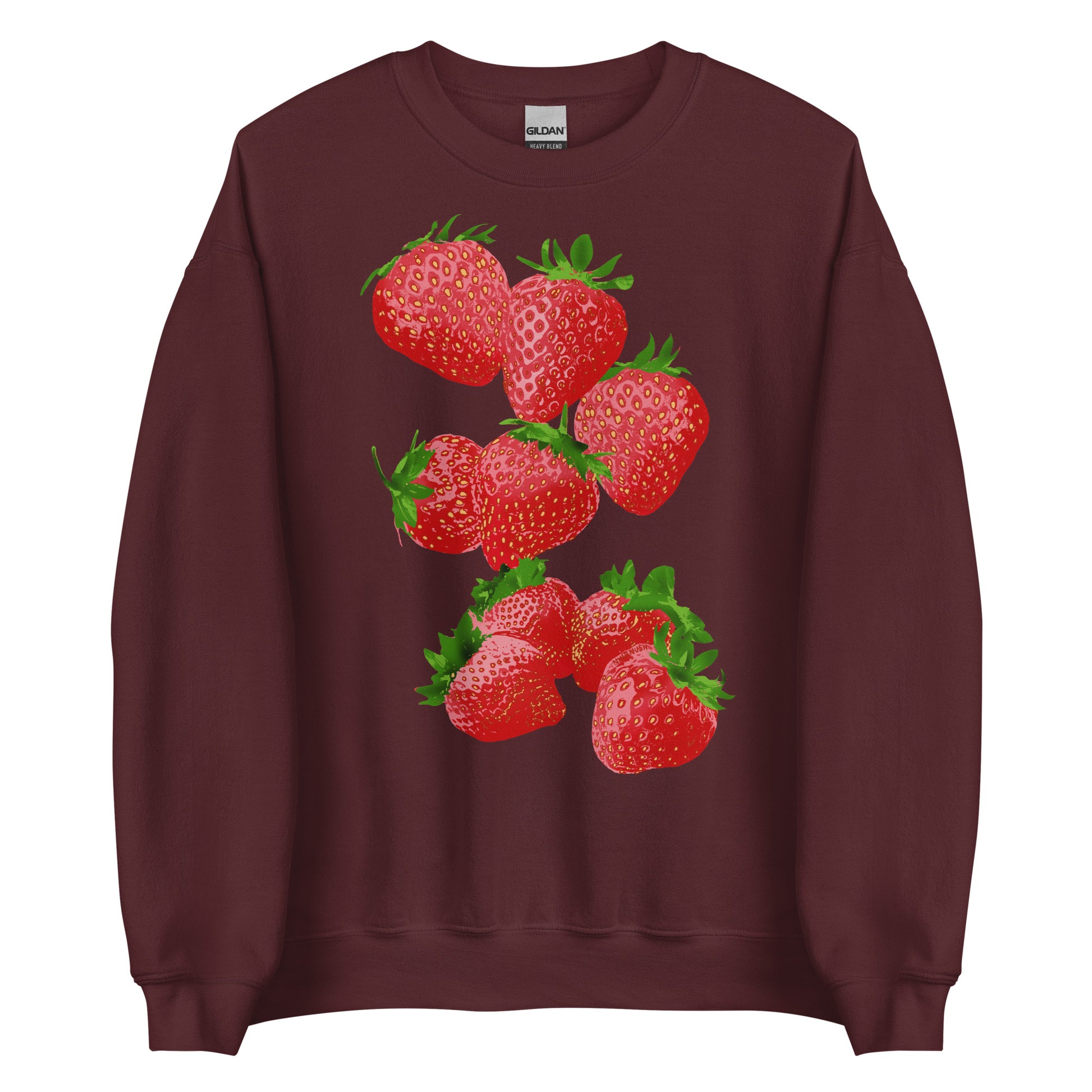 Maroon Strawberry Design Sweatshirt from Nina's Funky Shop by ninanush - Love strawberries? Our Strawberry Crewneck Sweatshirt is soft, comfortable and just what you need. It's a unisex sweatshirt that comes in a variety of colors with a unique, hand drawn strawberry design, expertly printed on the front. Perfect for cozy nights in or stand out streetwear for strawberry enthusiasts.