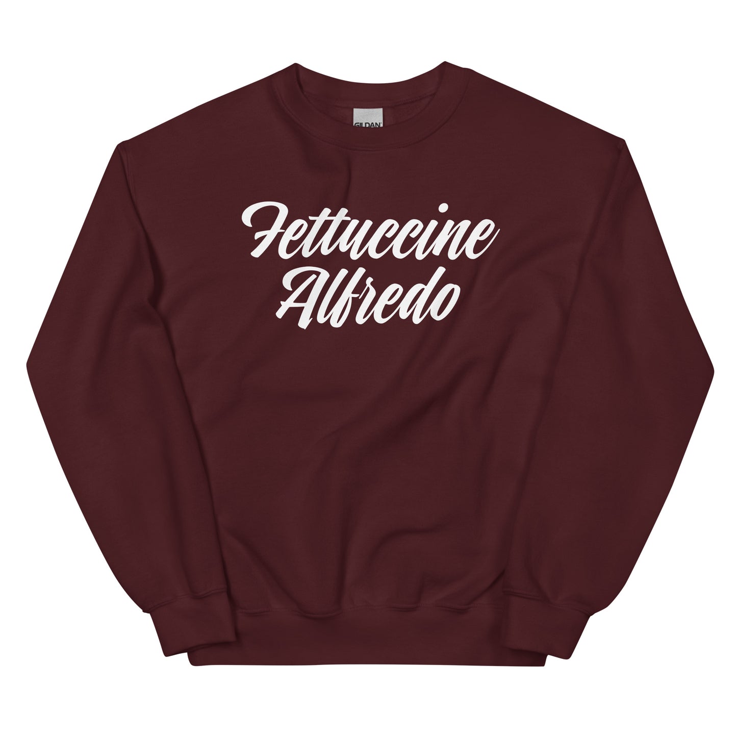 Maroon Fettuccine Alfredo Crewneck Sweatshirt - Fettuccine Alfredo enthusiast? Looking for a gift for a pasta lover? Our Fettuccine Alfredo Crewneck Sweatshirt is cozy, soft, and made just for you!