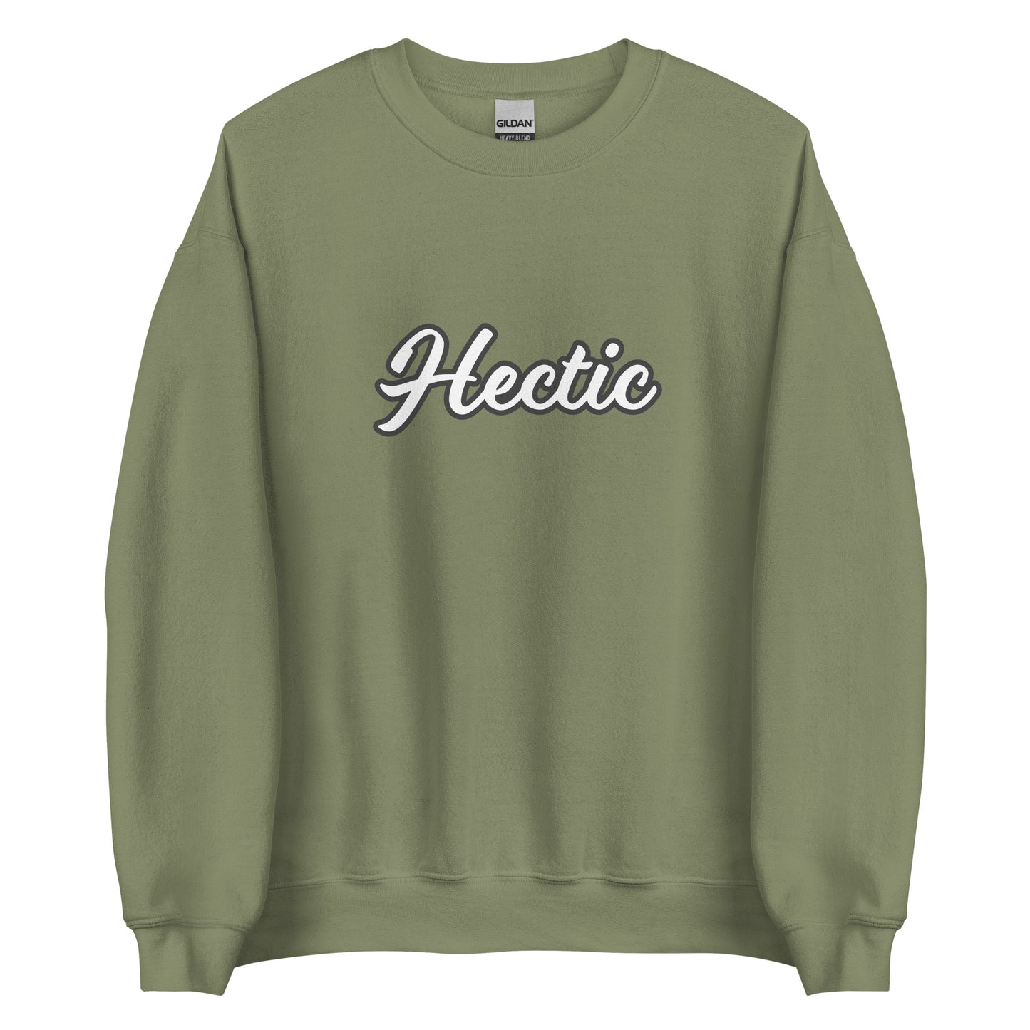 Army green hectic sweatshirt from Nina's Funky Shop by ninanush - Hectic ✨ This hectic sweatshirt is a classic crew neck sweatshirt that's soft and comfortable. Perfect for cozy nights, unique streetwear or a funny gift for a chaotic friend, this funny sweatshirt is a must-have. Stay weird and live your best life in this hectic sweatshirt, designed by Nina and made just for you.