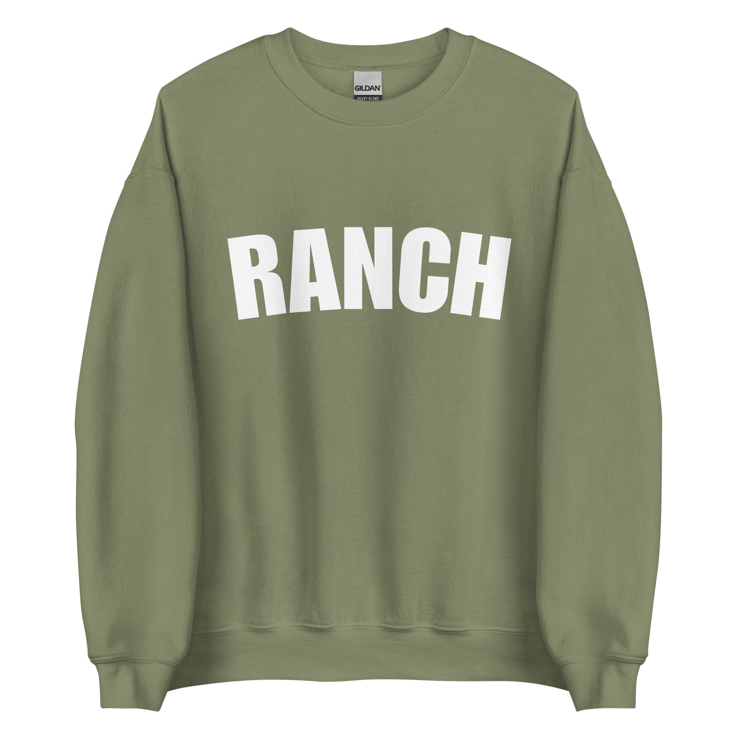 Army Green Ranch Sweatshirt from Nina's Funky Shop by ninanush - Do you love ranch? This funny foodie sweatshirt for ranch lovers was made just for you. It's a unisex, crew neck sweatshirt with the word "Ranch", expertly printed on the front. Perfect for cozy nights in or colorful and bold stand out streetwear for foodies, this ranch enthusiast sweatshirt is designed by Nina.