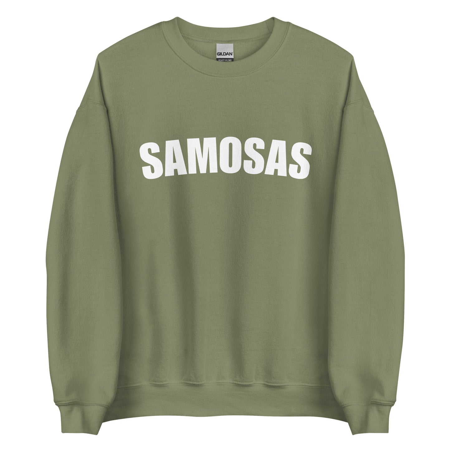 Army Green Samosa Sweatshirt from Nina's Funky Shop by ninanush - Love samosas? Looking for a fun foodie gift? Our Samosa Sweatshirt is just what you need. Perfect for Indian cuisine lovers and foodies of all kinds, this sweatshirt has "Samosa", expertly printed on the front. A crewneck college-style foodie sweatshirt for Indian food enthusiasts and samosa lovers like you.