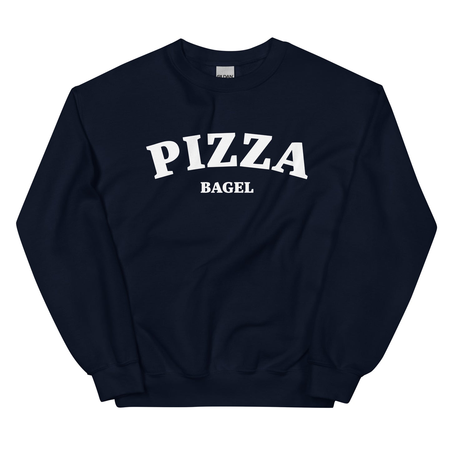 Navy pizza bagel lover sweatshirt - This pizza bagel sweatshirt is must-have for all pizza bagel enthusiasts! It's a classic crew neck sweatshirt that's soft, comfortable and shows your love of pizza bagels. This funny food sweatshirt is perfect for cozy nights, streetwear or a funny gift for foodies. Make a statement in this pizza bagel lover sweatshirt. 