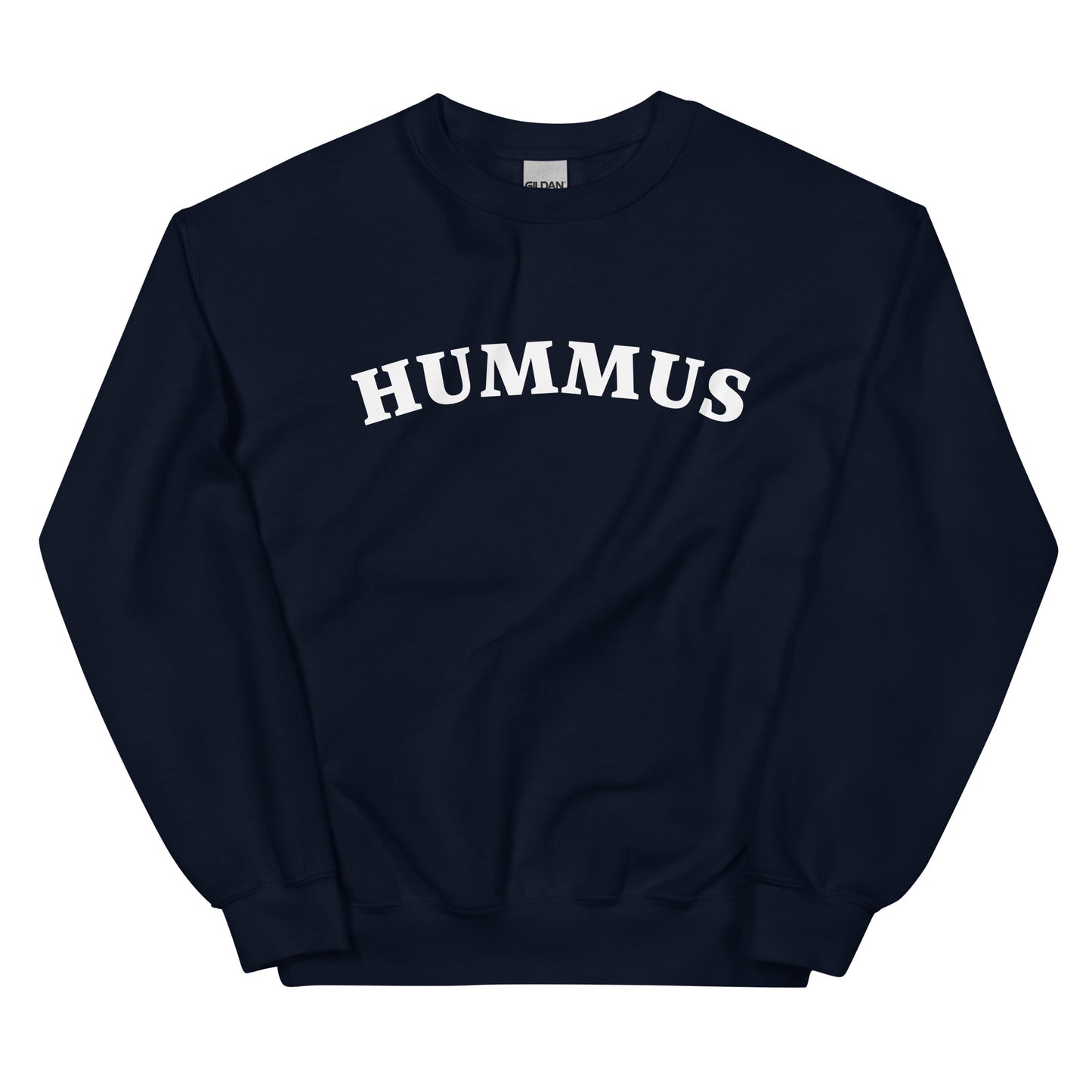 Navy hummus sweatshirt - A hummus sweatshirt for foodies and chickpea lovers. This unique crew neck sweatshirt is designed for hummus enthusiasts and made just for you. It's a colorful hummus lover sweatshirt that stands out and makes a statement. A funny gift for hummus lovers or a quirky sweatshirt for everyday funny foodie streetwear. 