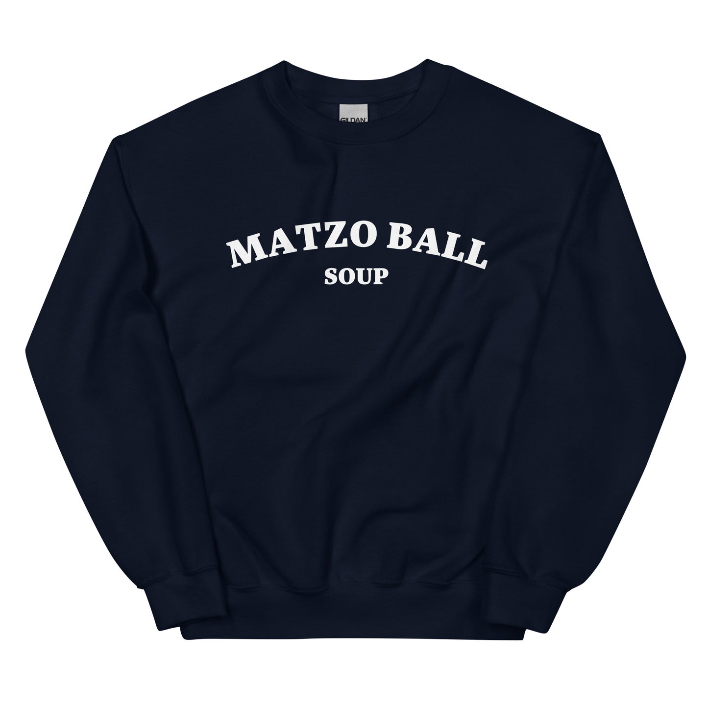 Navy matzo ball soup sweatshirt - A matzo ball soup sweatshirt for Jewish foodies and matzo ball soup lovers. This classic crew neck sweatshirt is designed for matzo ball enthusiasts. It's a funny Jewish food sweatshirt that stands out. A perfect funny gift for your favorite Jewish friend or a quirky sweatshirt for everyday matzo ball eaters.