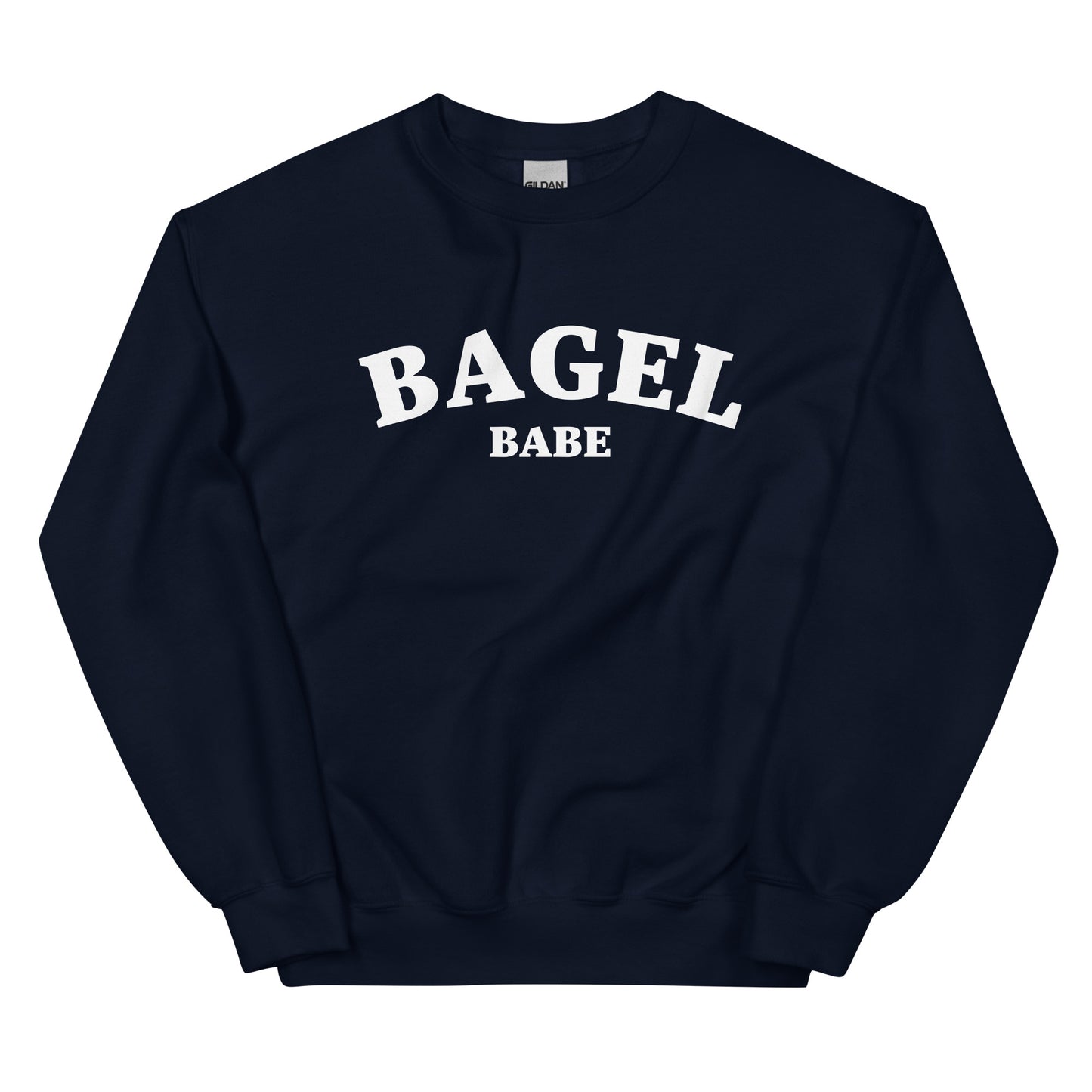 Navy bagel babe sweatshirt - A bagel babe sweatshirt that's soft, comfortable and comes in a variety of colors. This cozy bagel lover sweatshirt is just what every bagel enthusiast needs. It's a unique foodie sweatshirt that stands out and it makes a perfect funny gift for bagel lovers. Eat bagels in style and celebrate your favorite foods.