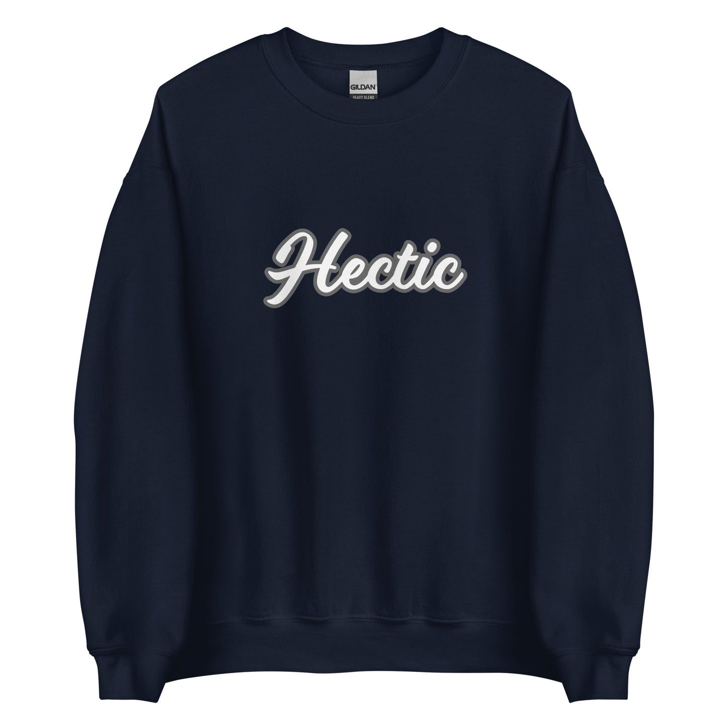 Navy hectic sweatshirt from Nina's Funky Shop by ninanush - Hectic ✨ This hectic sweatshirt is a classic crew neck sweatshirt that's soft and comfortable. Perfect for cozy nights, unique streetwear or a funny gift for a chaotic friend, this funny sweatshirt is a must-have. Stay weird and live your best life in this hectic sweatshirt, designed by Nina and made just for you.