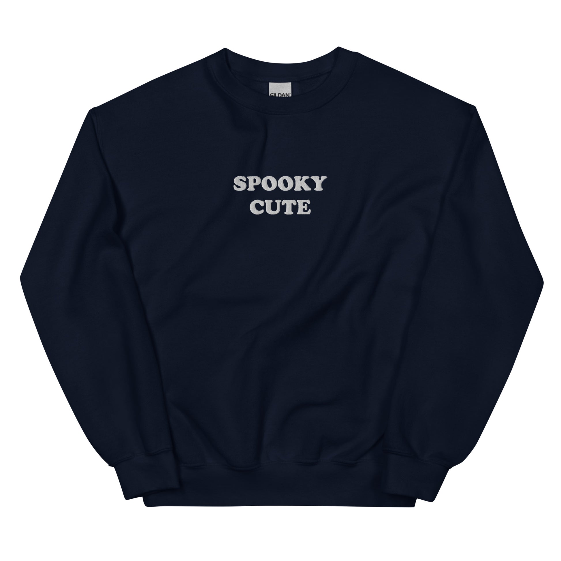 Navy Spooky Cute Sweatshirt from Nina's Funky Shop by ninanush - Embrace your spooky in this unique spooky sweatshirt. It's a unisex sweatshirt with "Spooky Cute", embroidered on the front. Whether you're celebrating spooky season or embracing the spooky year-round, this sweatshirt is just what you need. A colorful sweatshirt for everyday style and a cute gift for spooky season.