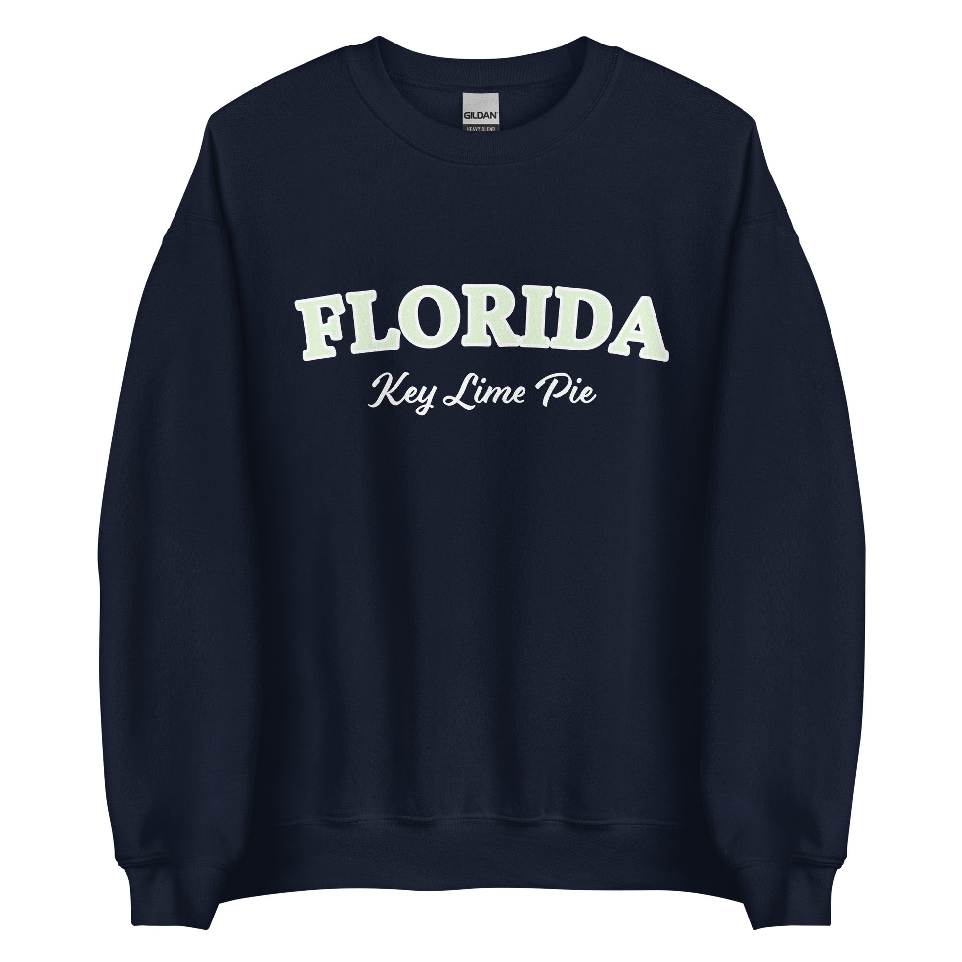 Navy Key Lime Pie Florida Sweatshirt from Nina's Funky Shop by ninanush - Love key lime pie? Looking for a fun gift for a Floridian foodie? This Florida Key Lime Pie Sweatshirt is a funny foodie sweatshirt for key lime pie lovers like you. It's a unisex, crew neck Florida sweatshirt with "Florida Key Lime Pie" on the front. Perfect for key lime pie enthusiast and made just for you.