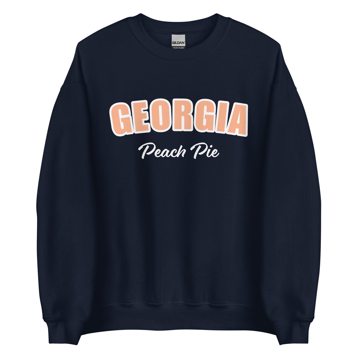 Navy Georgia Peach Pie Sweatshirt from Nina's Funky Shop by ninanush - Do you love peach pie? Our Georgia Peach Pie Sweatshirt is just what you need. It's a funny foodie sweatshirt for peach pie lovers like you. This unisex, crew neck sweatshirt comes in a variety of colors with the words "Georgia Peach Pie", expertly printed on the front. The perfect Sweatshirt for peach pie enthusiasts.