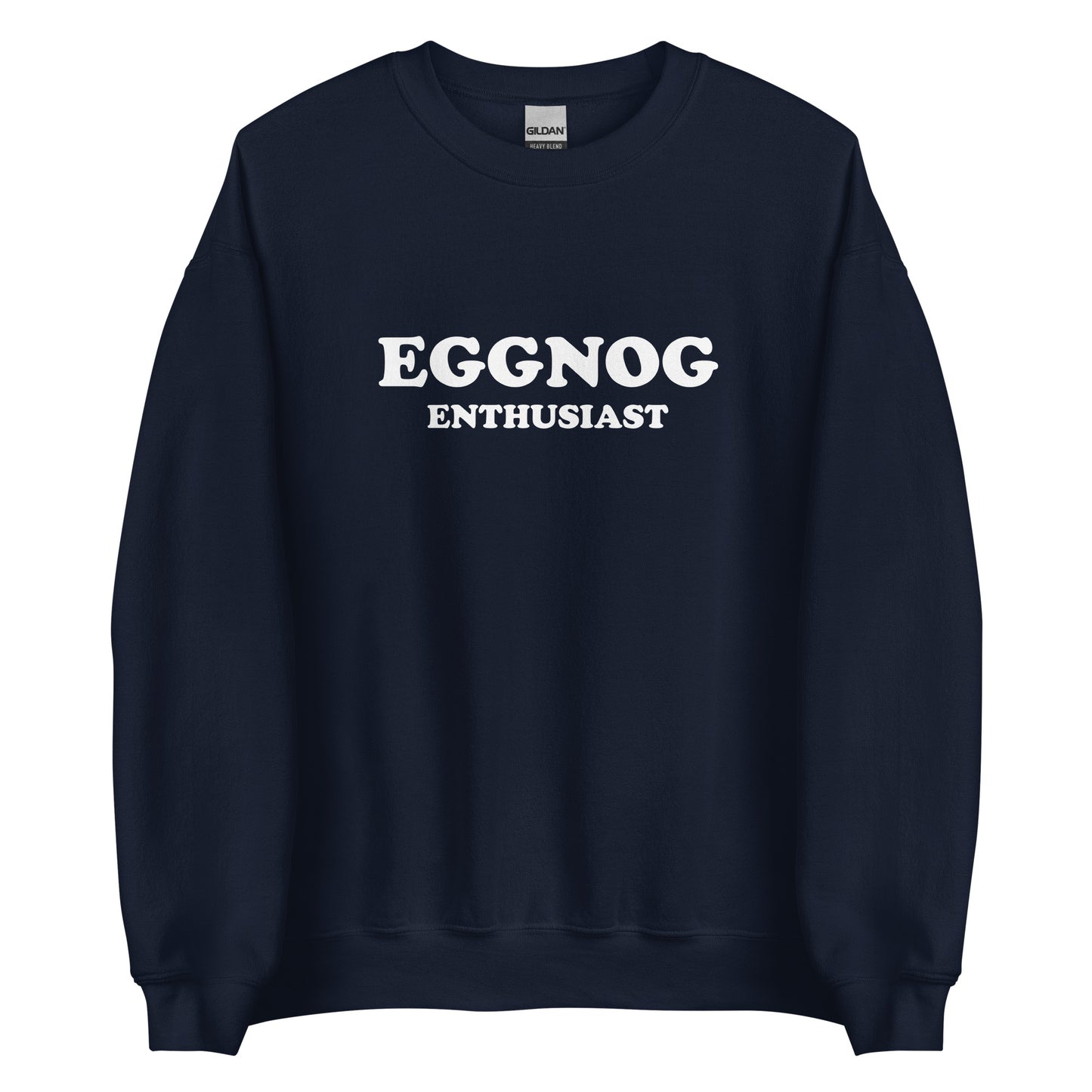 Navy Eggnog Enthusiast Sweatshirt from Nina's Funky Shop by ninanush - Do you love eggnog? Looking for a funny holiday gift? Our Eggnog Enthusiast Crew Neck Sweatshirt is soft, comfortable and just what you need. It's a unisex sweatshirt that comes in a variety of colors with "Eggnog Enthusiast", expertly printed on the front. A funny foodie sweatshirt for cozy nights in or stand out eggnog lover streetwear.