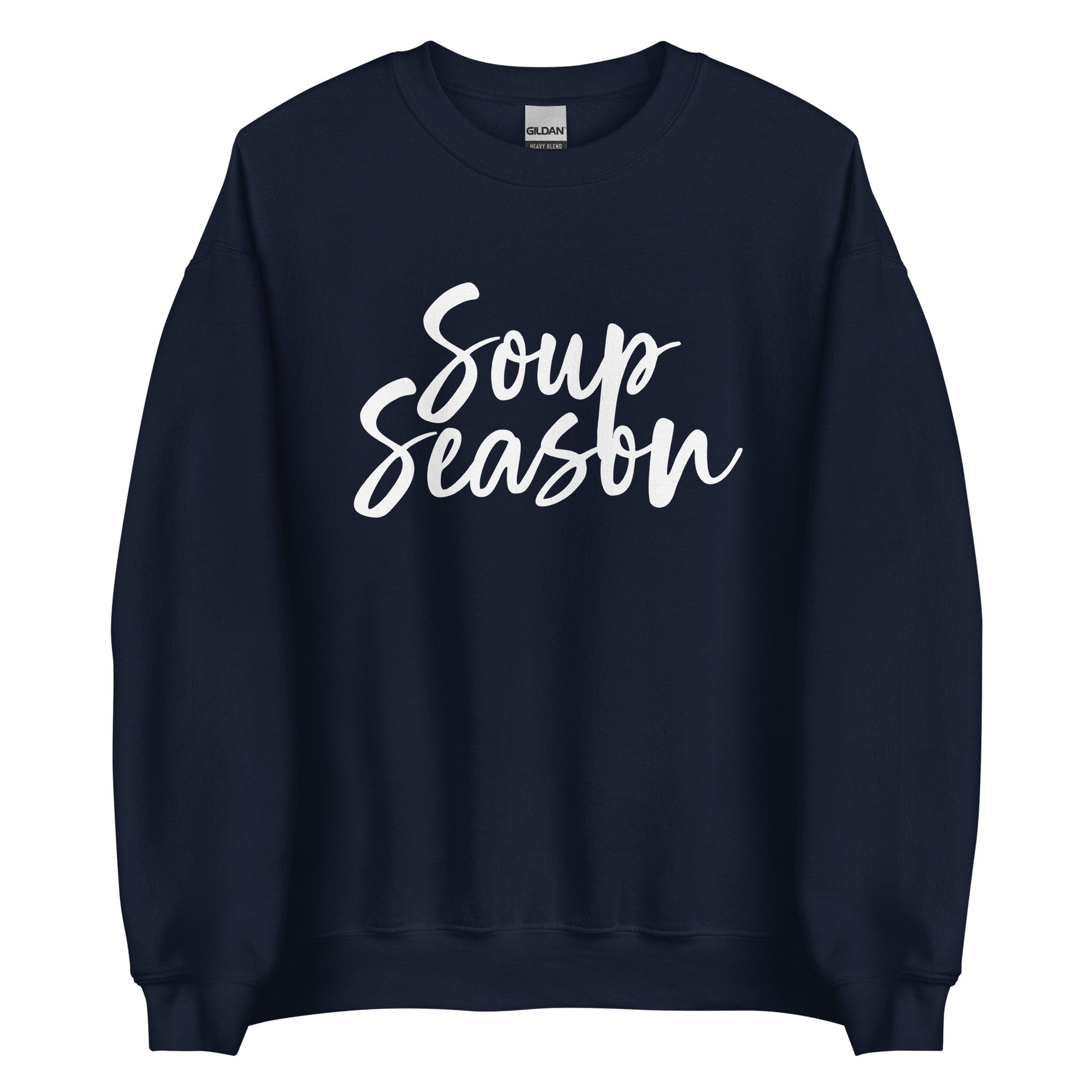 Navy Soup Season Sweatshirt from Nina's Funky Shop by ninanush - Do you love soup? Looking for a funny gift? Our Soup Season Crewneck Sweatshirt is soft, comfortable and just what you need. It's a unisex sweatshirt that comes in a variety of colors with "Soup Season", expertly printed on the front. A unique and funny soup sweatshirt for cozy nights in or stand out soup lover streetwear. This quirky sweatshirt is designed by Nina and made just for you.